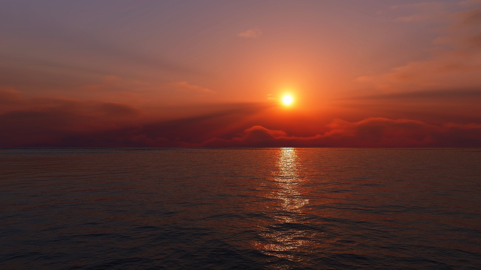 Sunset over the sea with clouds and sunlight HD Wallpaper