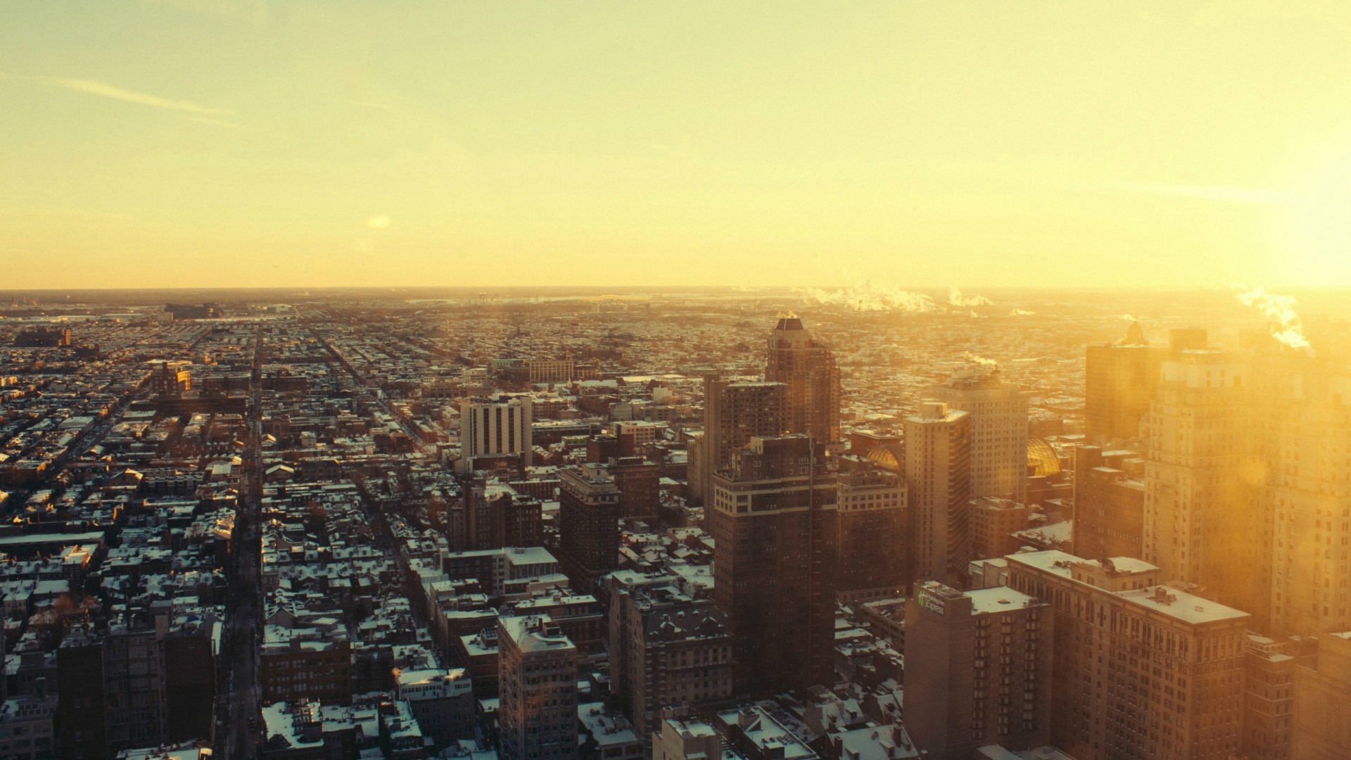 Cityscape of Chicago at sunset with snow HD Wallpaper