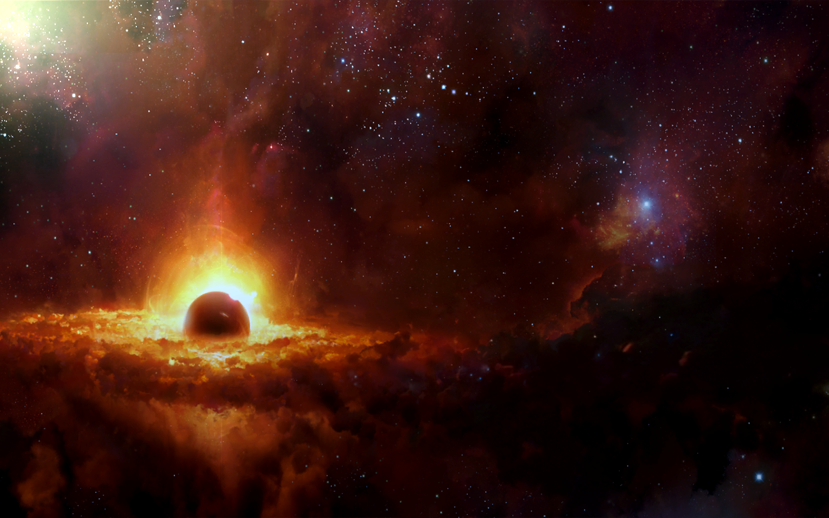 A planet with an accretion disk in space HD Wallpaper