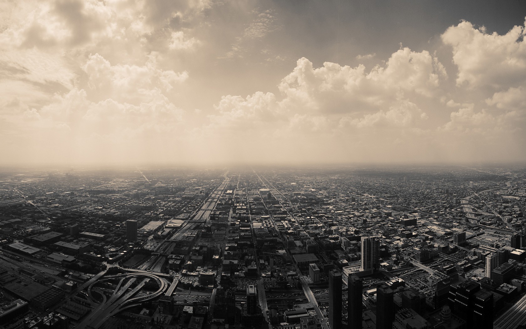 Aerial view of Chicago cityscape with clouds HD Wallpaper