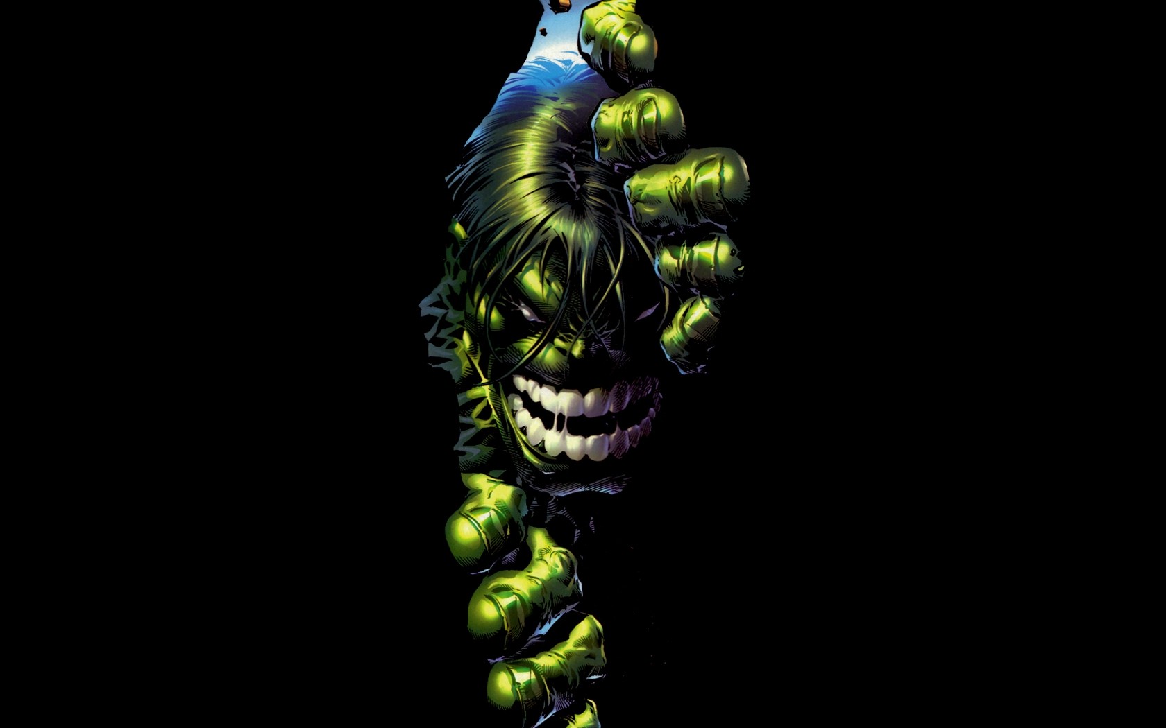 The Hulk peeking from behind a black background HD Wallpaper