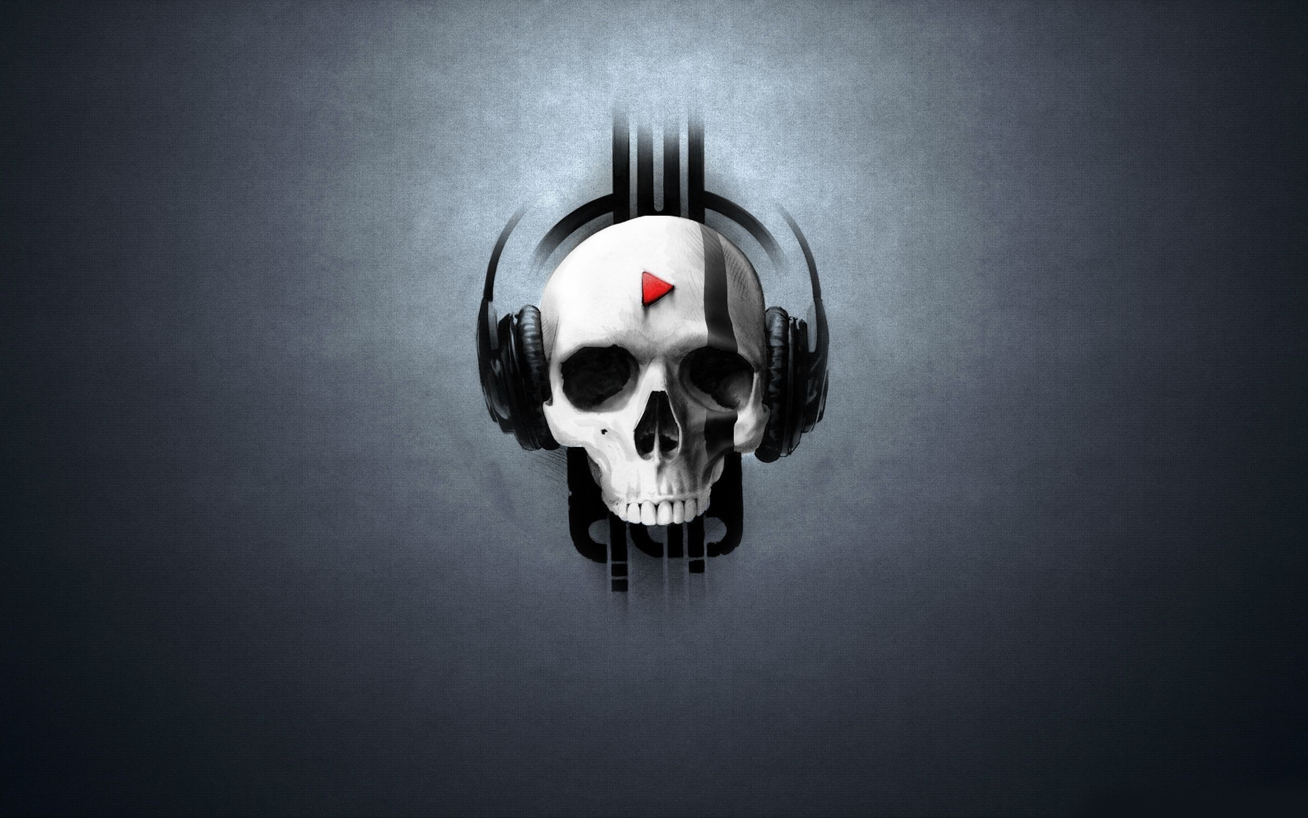 Skull with headphones and play button artwork HD Wallpaper