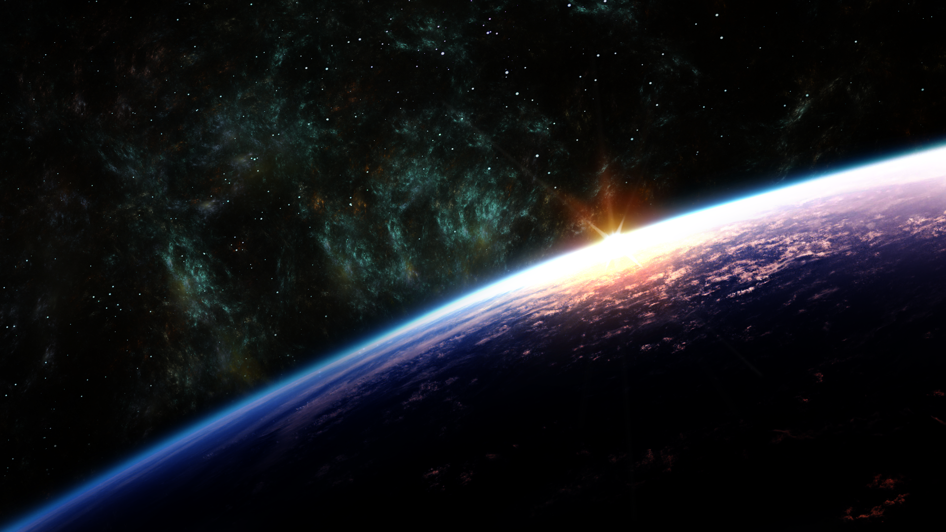 Sunrise over Earth from space with nebula HD Wallpaper