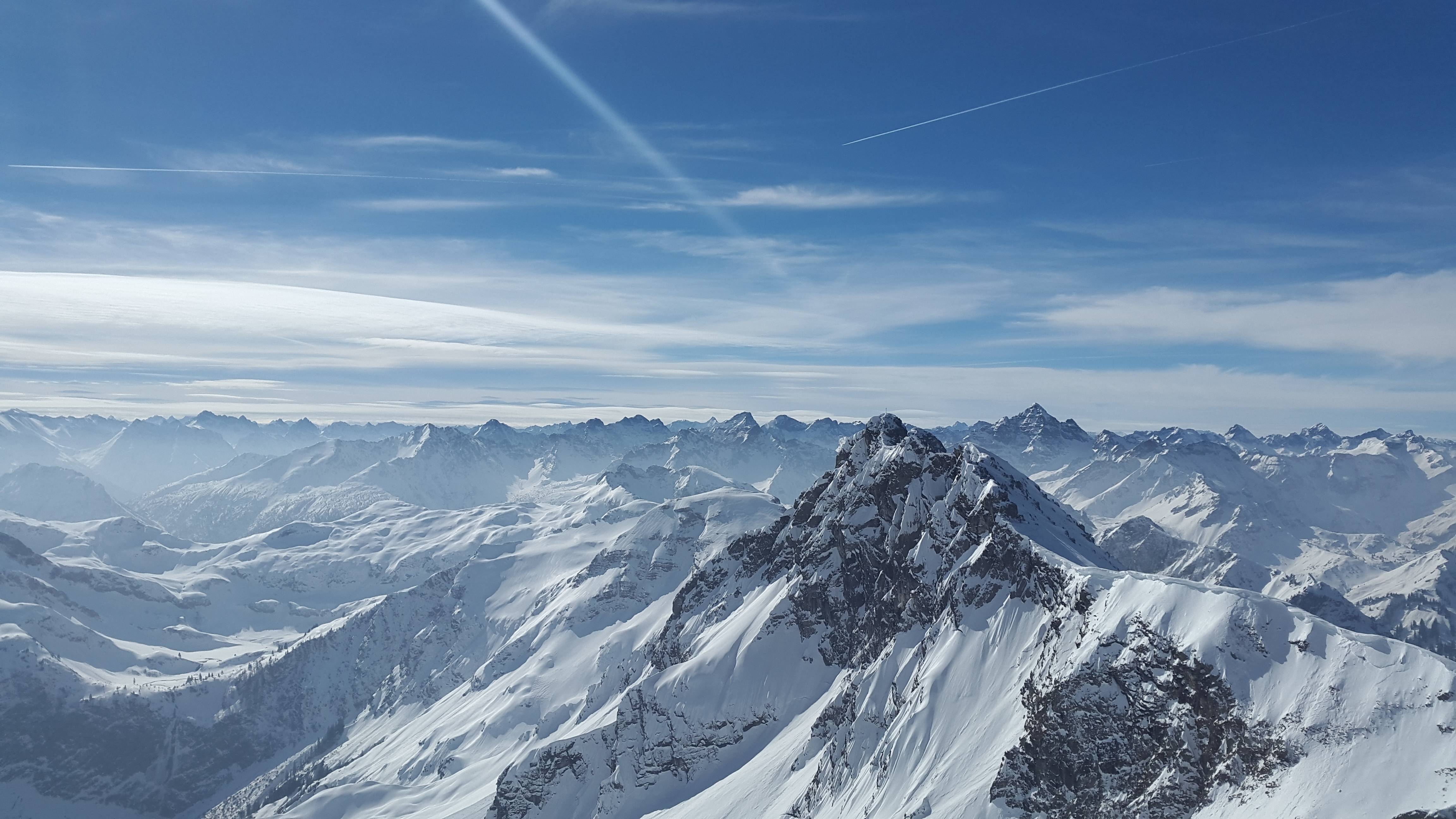 Snowy Alpine mountains in Tannheimer valley HD Wallpaper