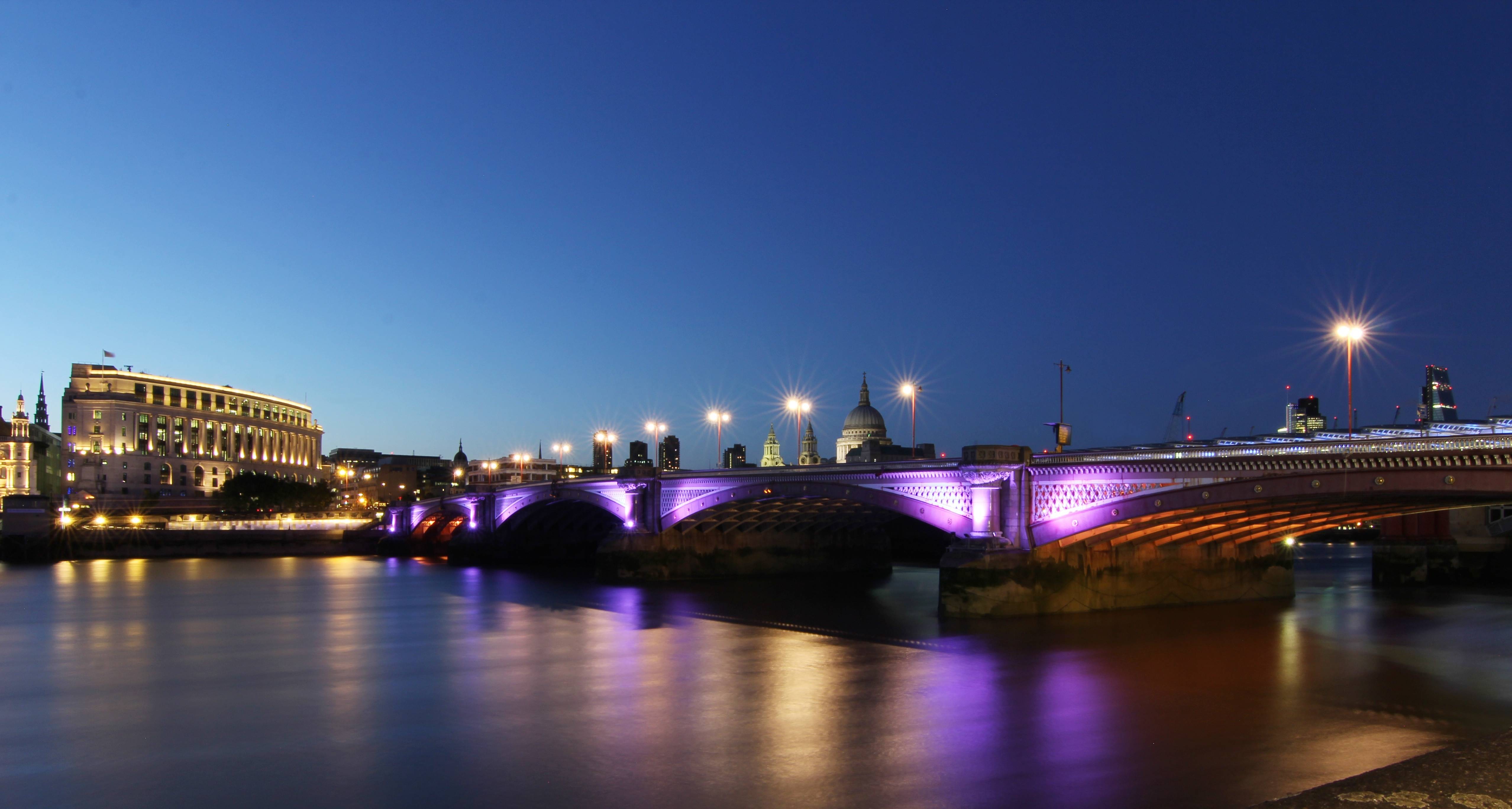 London cityscape with bridge and river at night HD Wallpaper