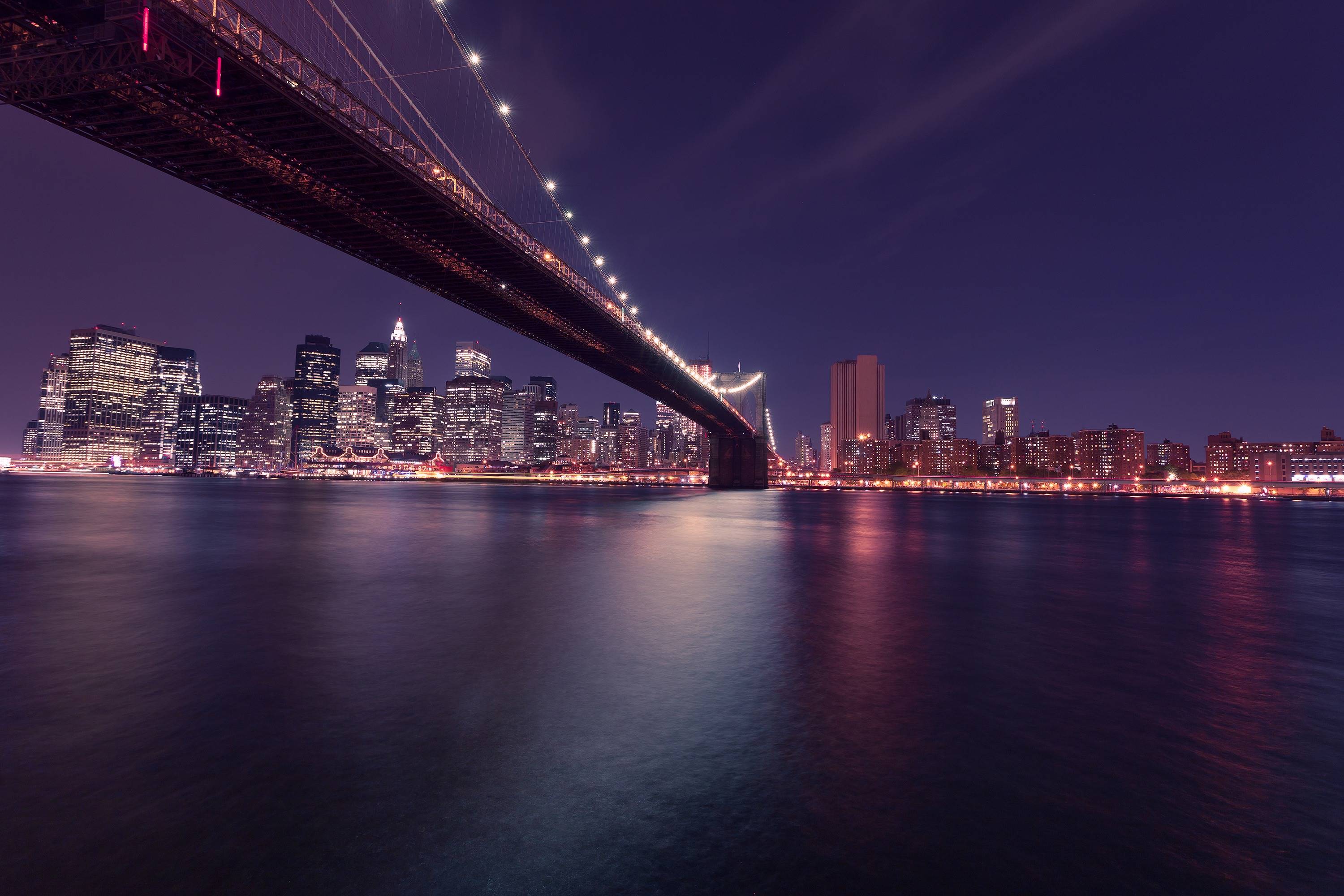 Brooklyn Bridge and New York City Skyline at Night HD Wallpaper