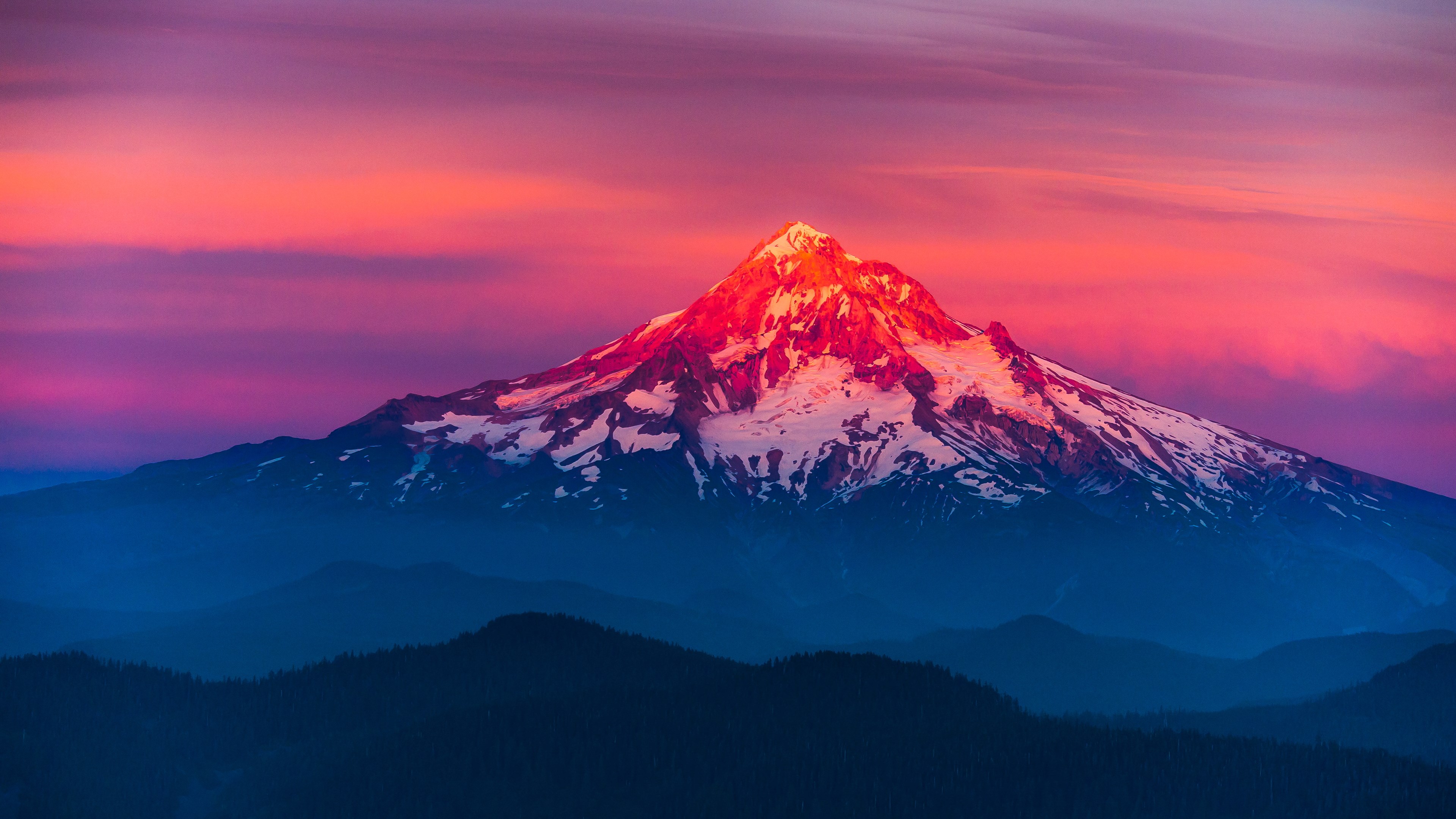 Snow-capped mountain peak at sunset HD Wallpaper