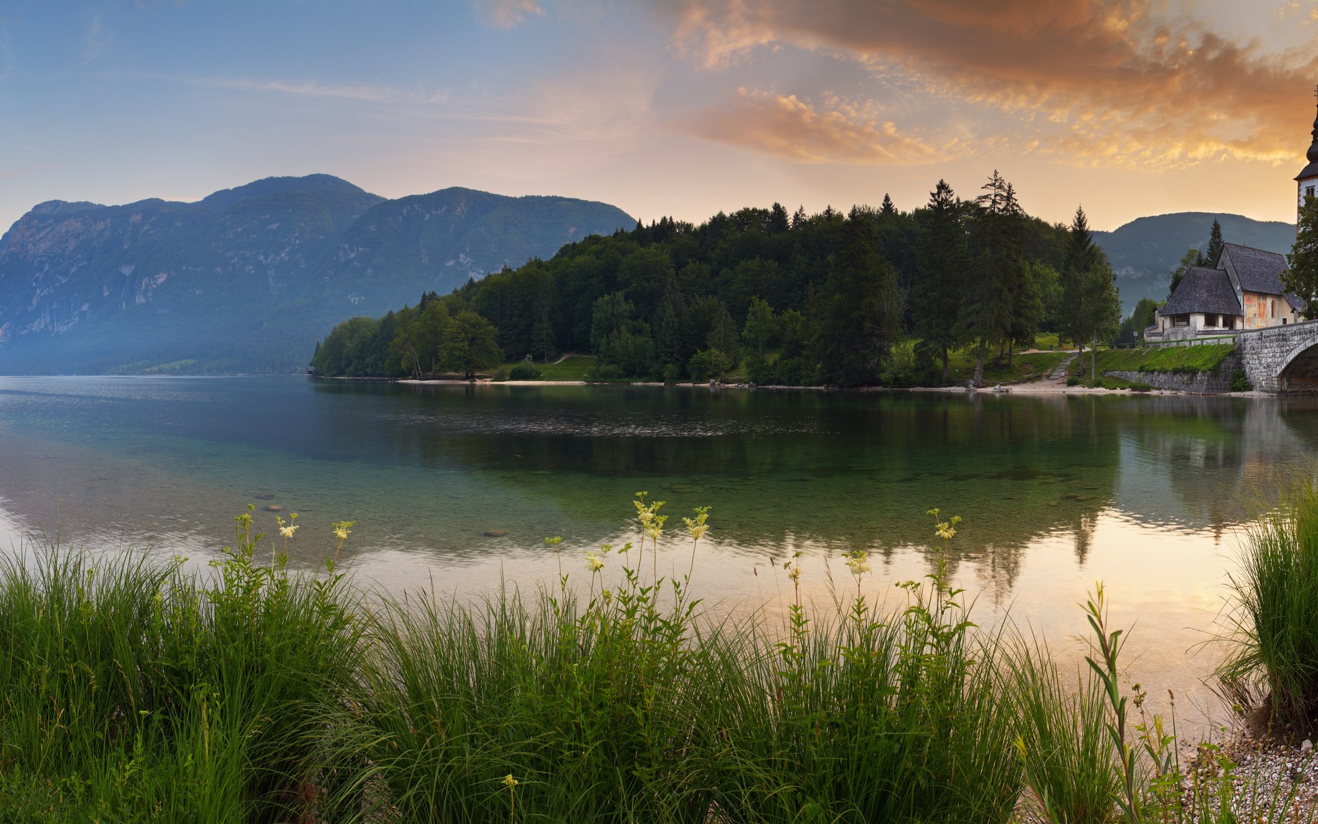 Lake Bohinj with St. John the Baptist Church HD Wallpaper