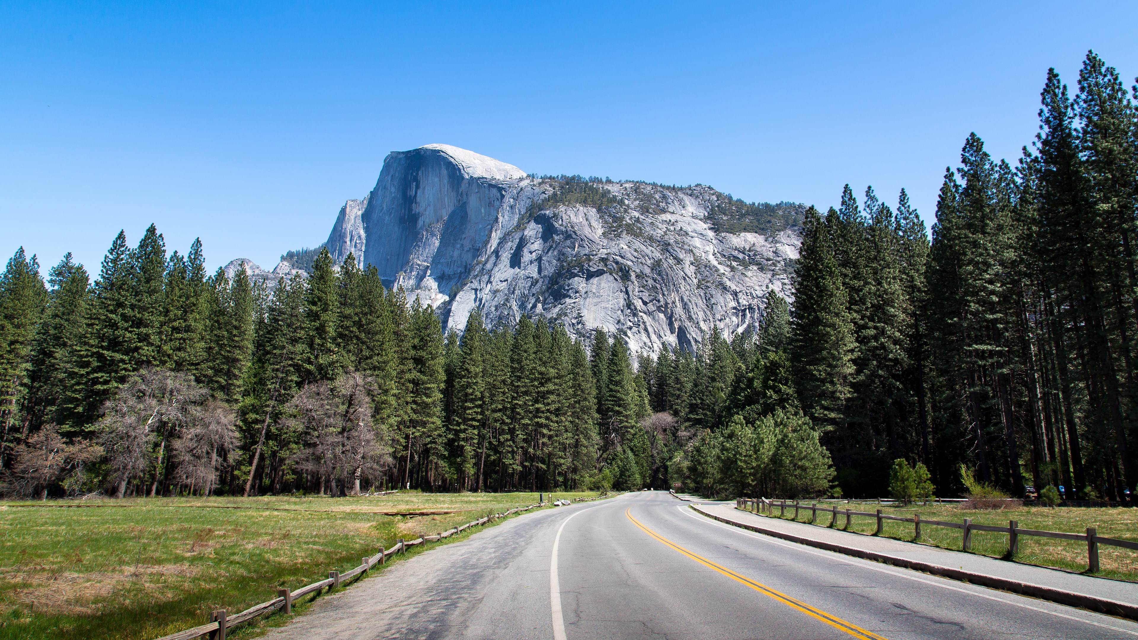 Half Dome and road in Yosemite National Park HD Wallpaper