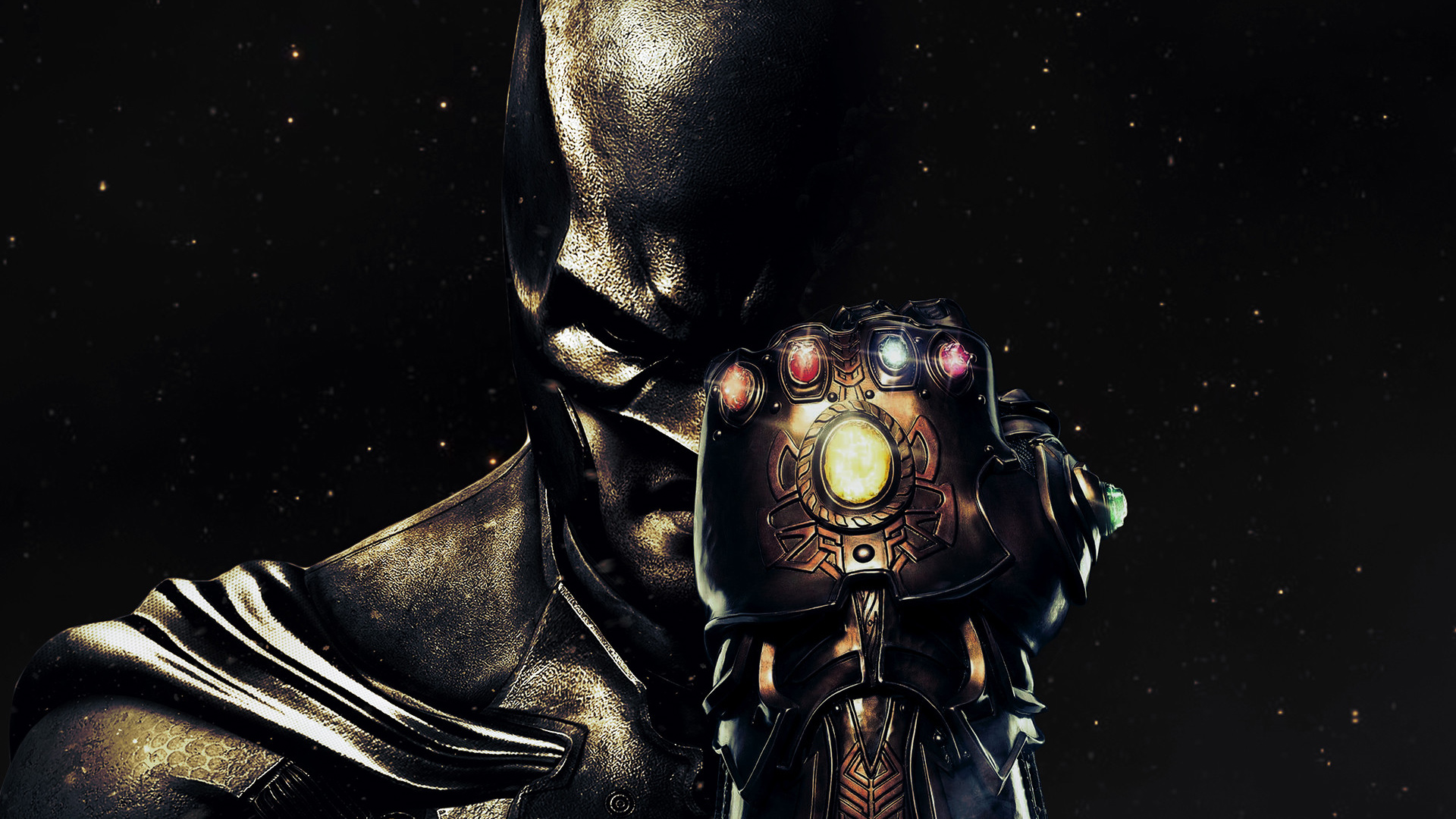 Batman wearing the Infinity Gauntlet HD Wallpaper
