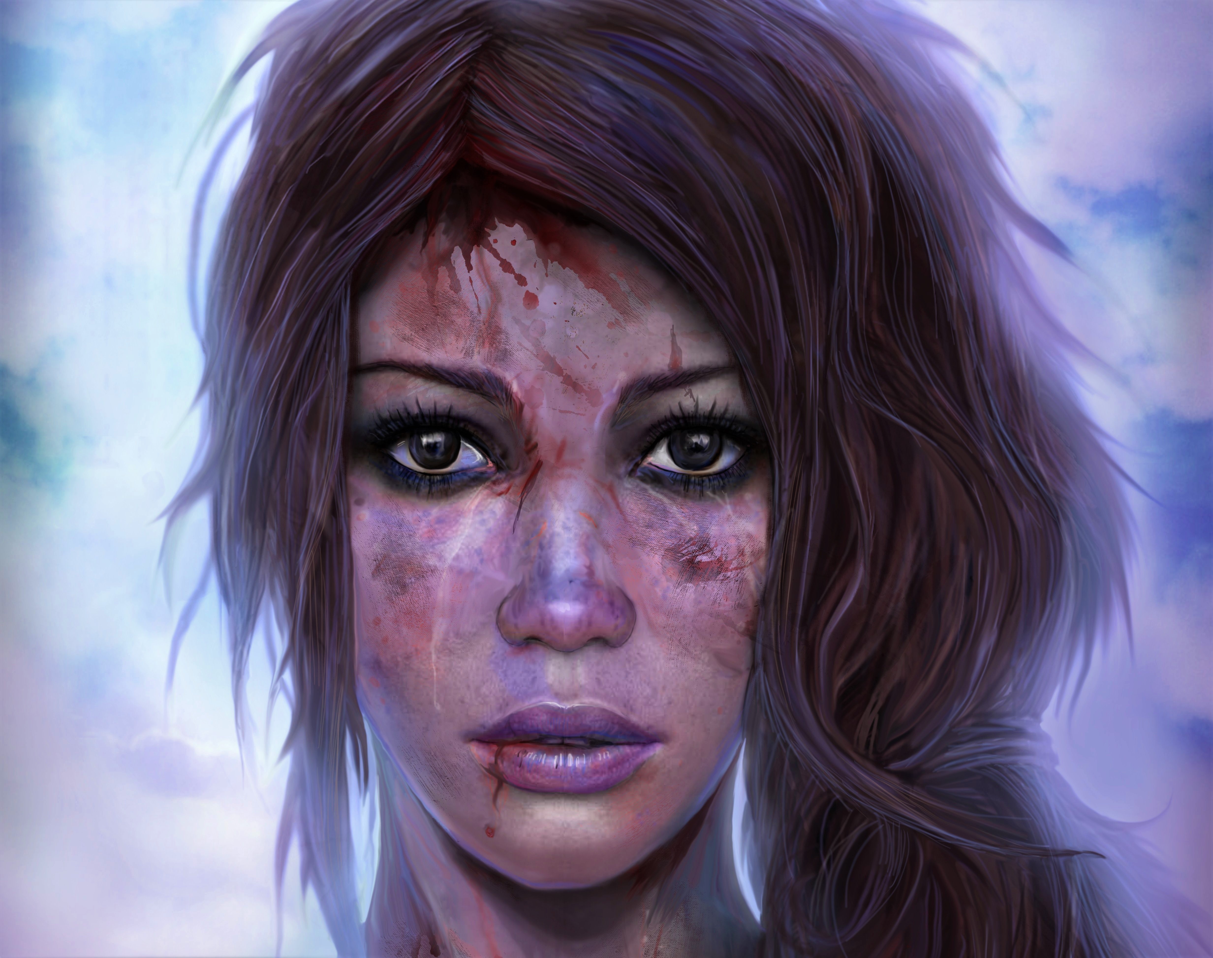 Lara Croft artwork with blood and injuries HD Wallpaper