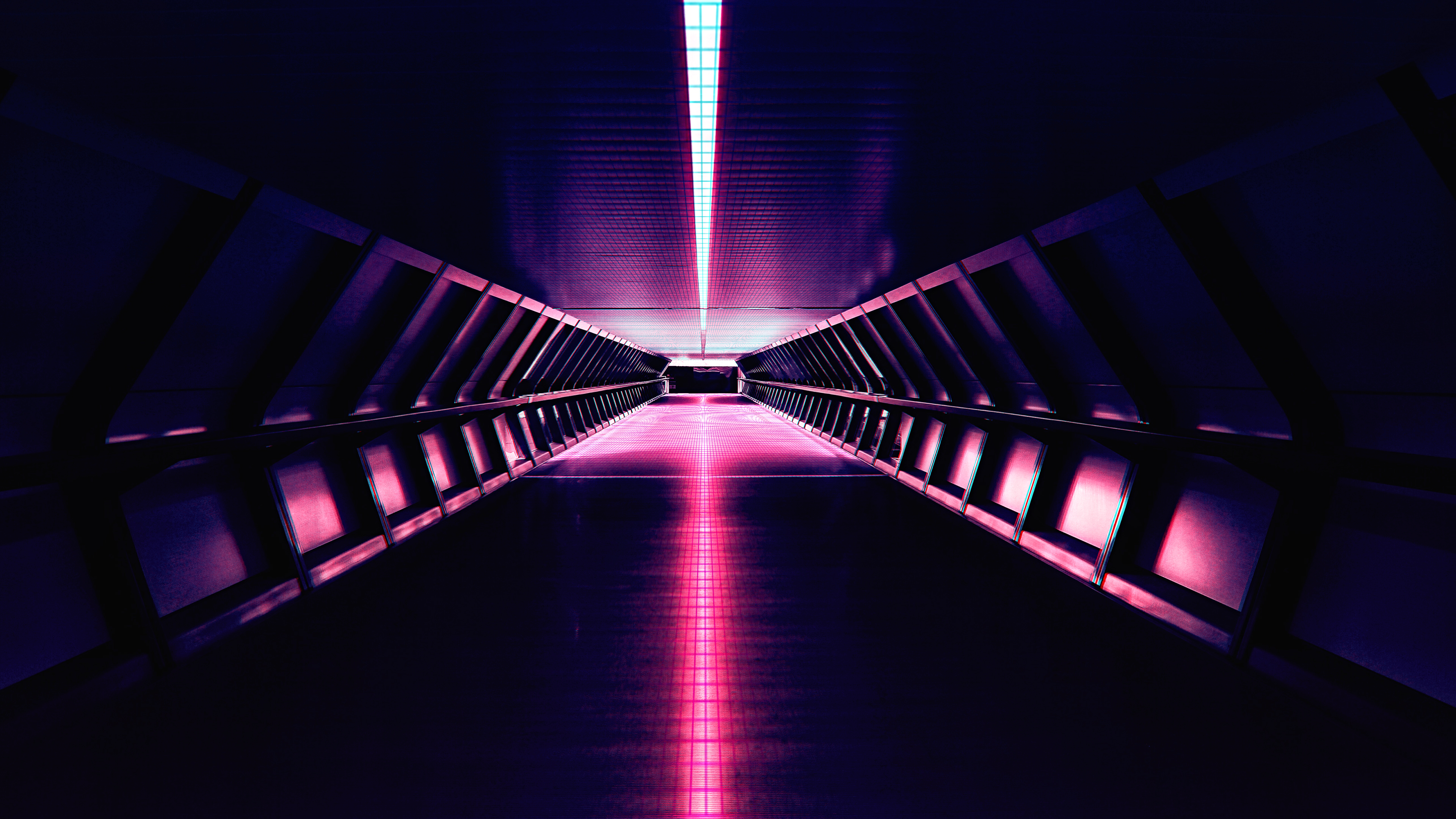 Synthwave tunnel with pink and purple lights HD Wallpaper