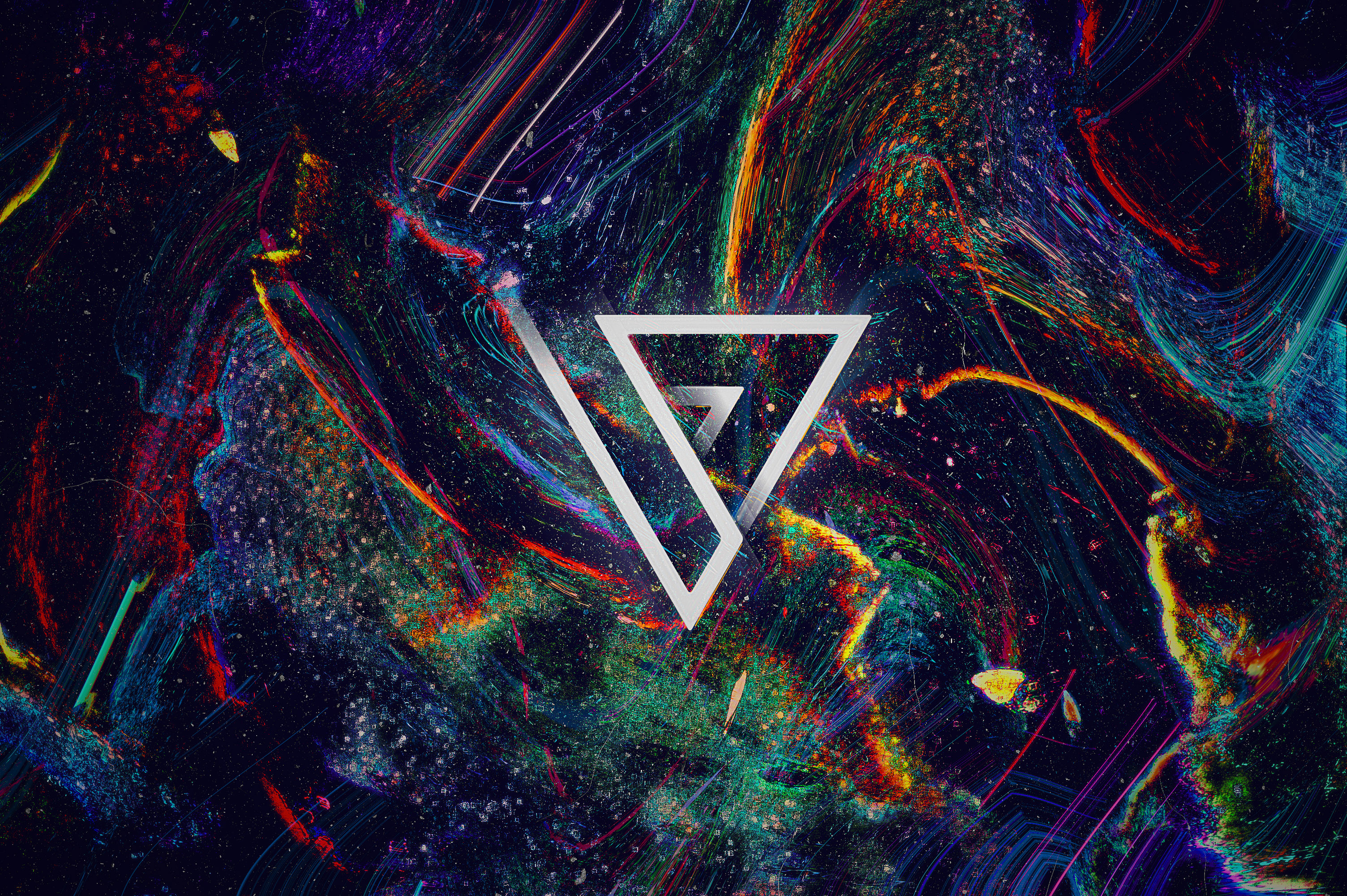 Abstract digital art with a white triangle HD Wallpaper