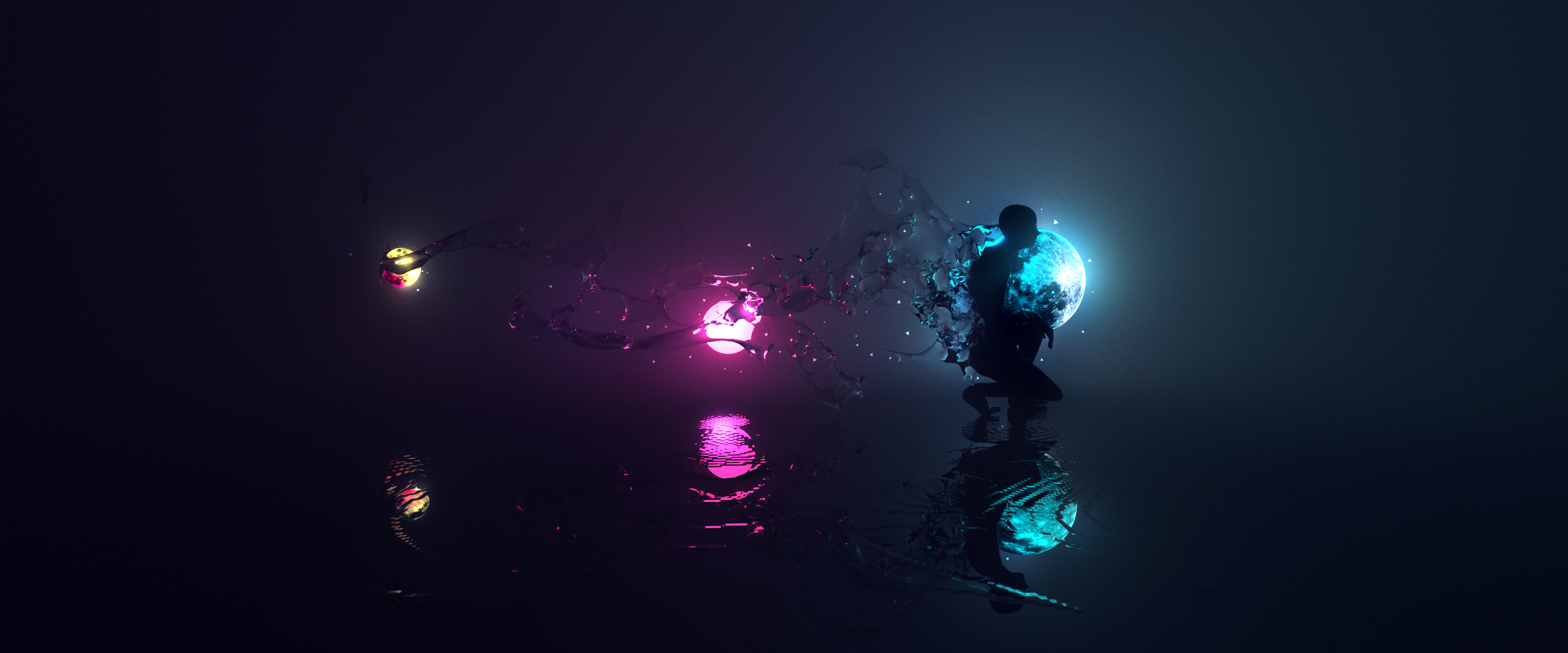 Digital Art of a Figure Manipulating Orbs of Light HD Wallpaper
