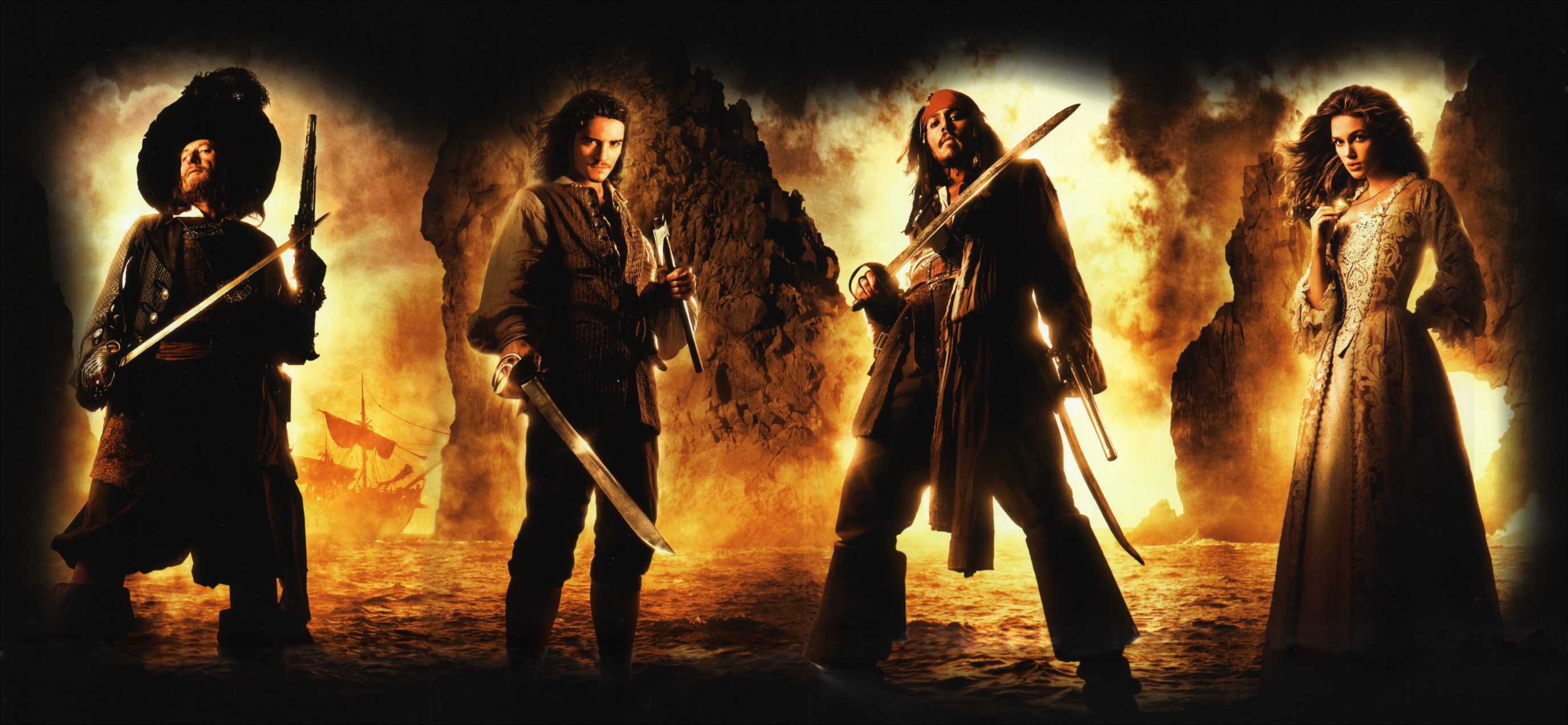Pirates of the Caribbean characters with Johnny Depp HD Wallpaper