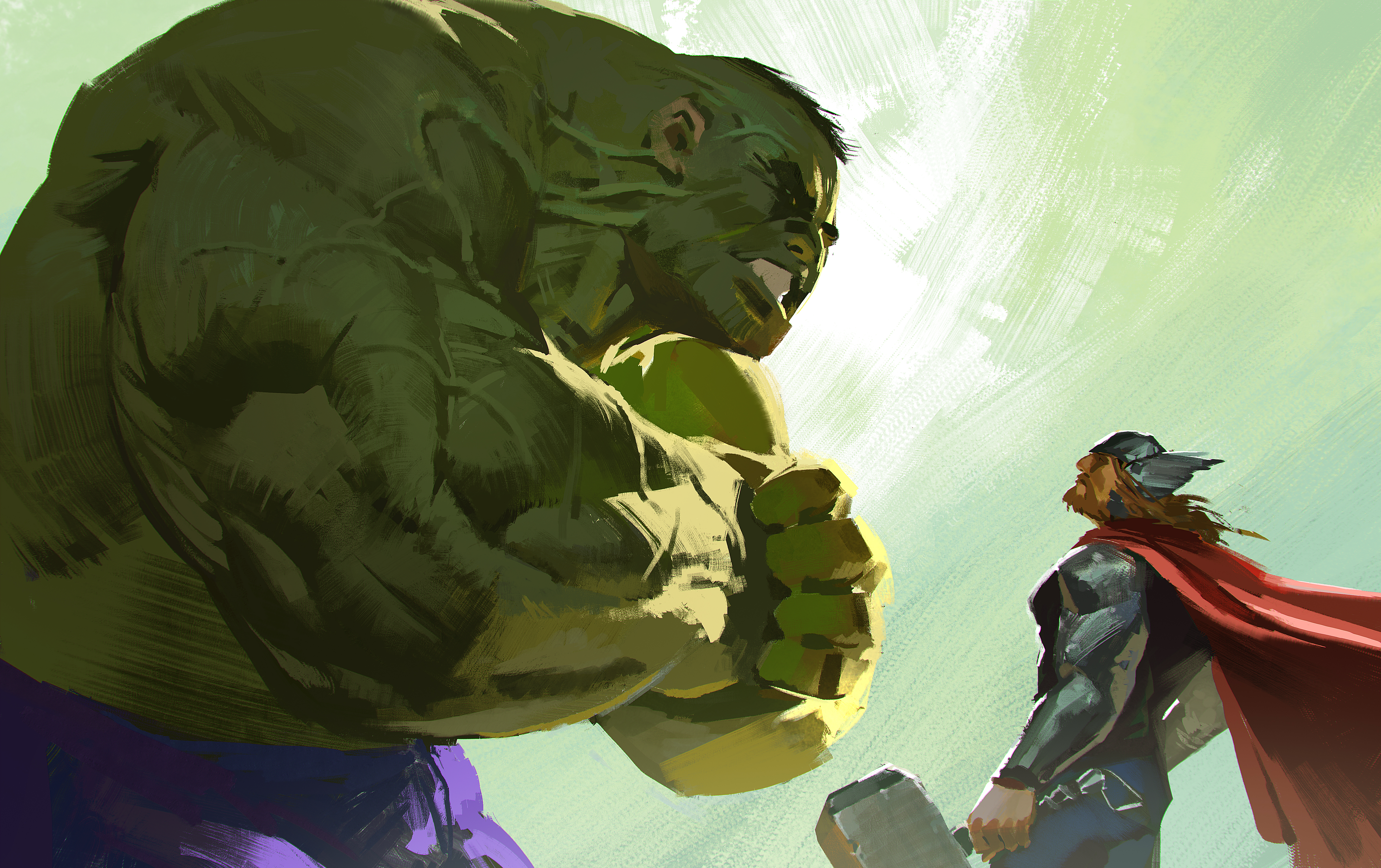 Hulk and Thor Artwork HD Wallpaper