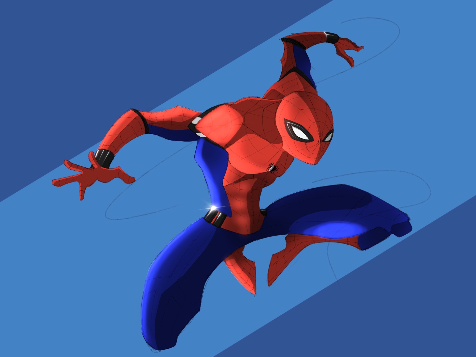 Spider-Man in a dynamic pose on a blue background HD Wallpaper