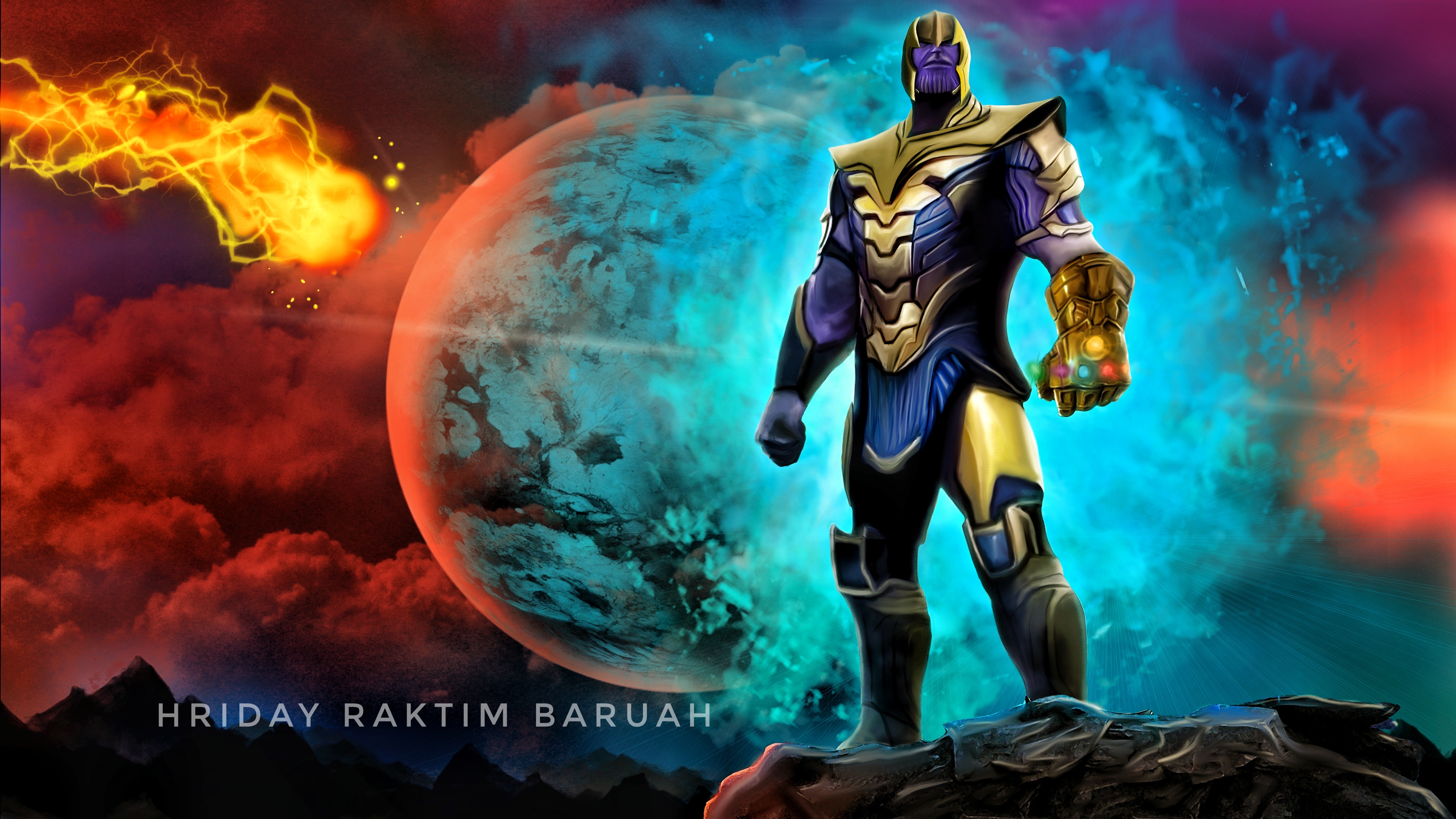 Thanos with Infinity Gauntlet and Planet HD Wallpaper