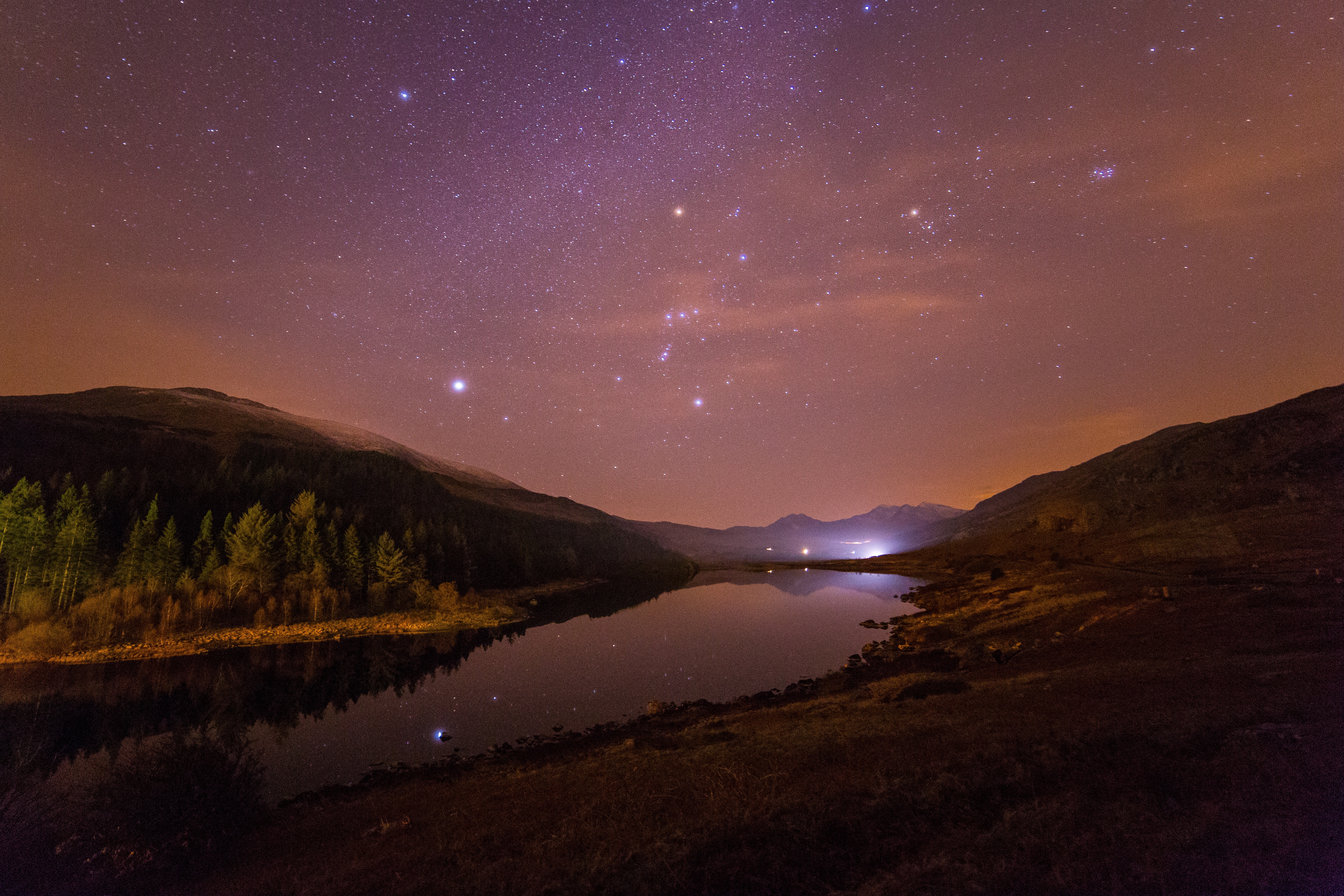 Orion Constellation Over a Lake Landscape HD Wallpaper