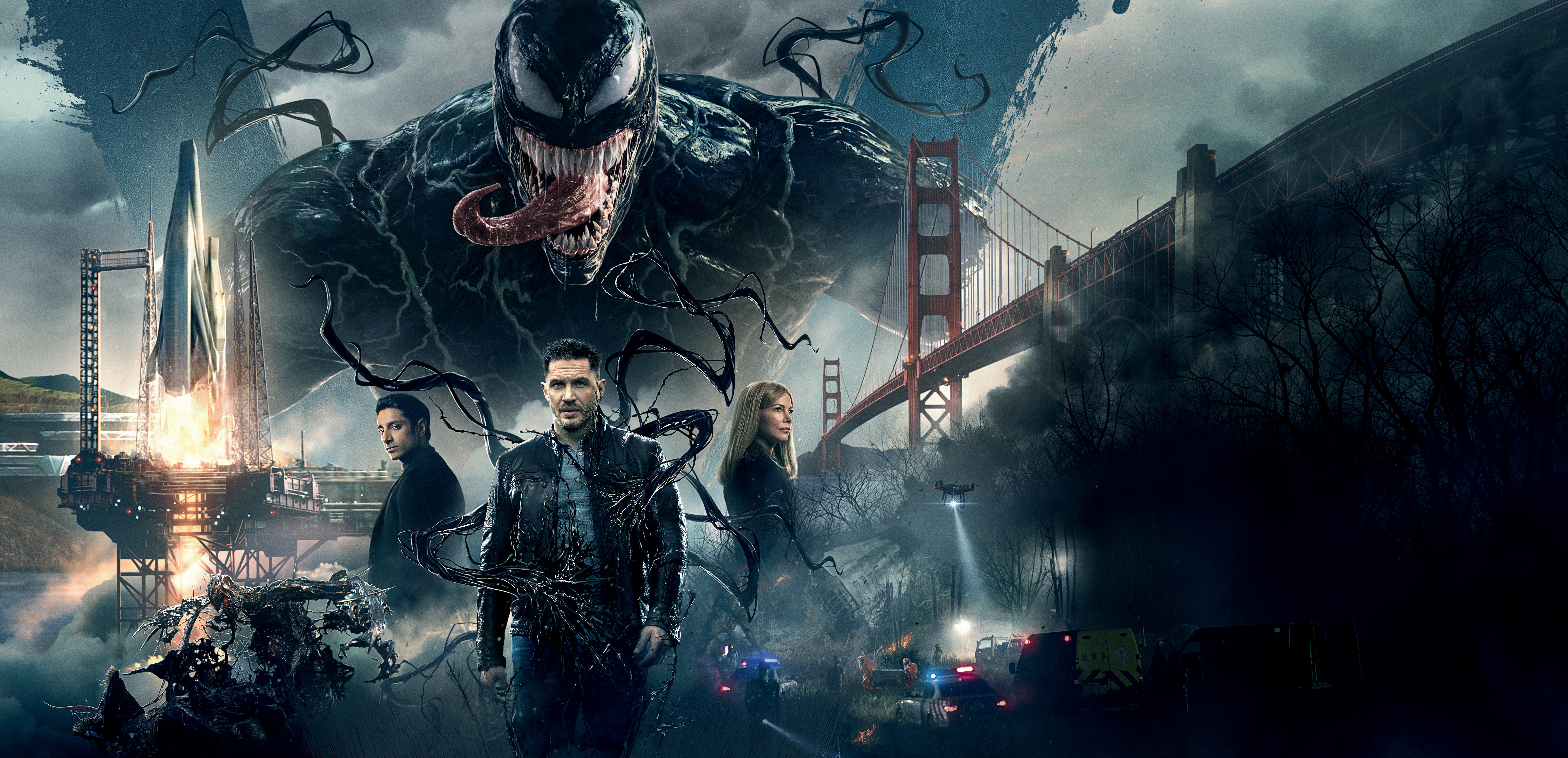 Venom Movie Poster with Venom and Tom Hardy HD Wallpaper