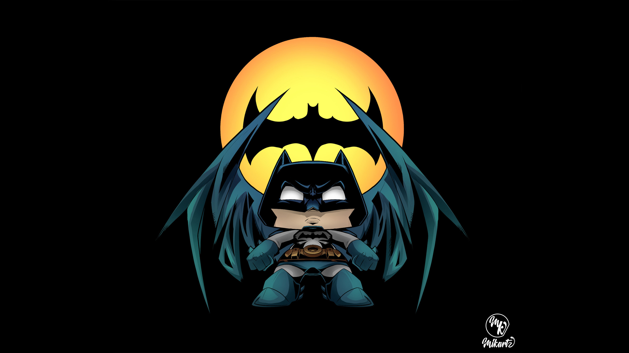 Chibi Batman with Bat Symbol Moon Artwork HD Wallpaper