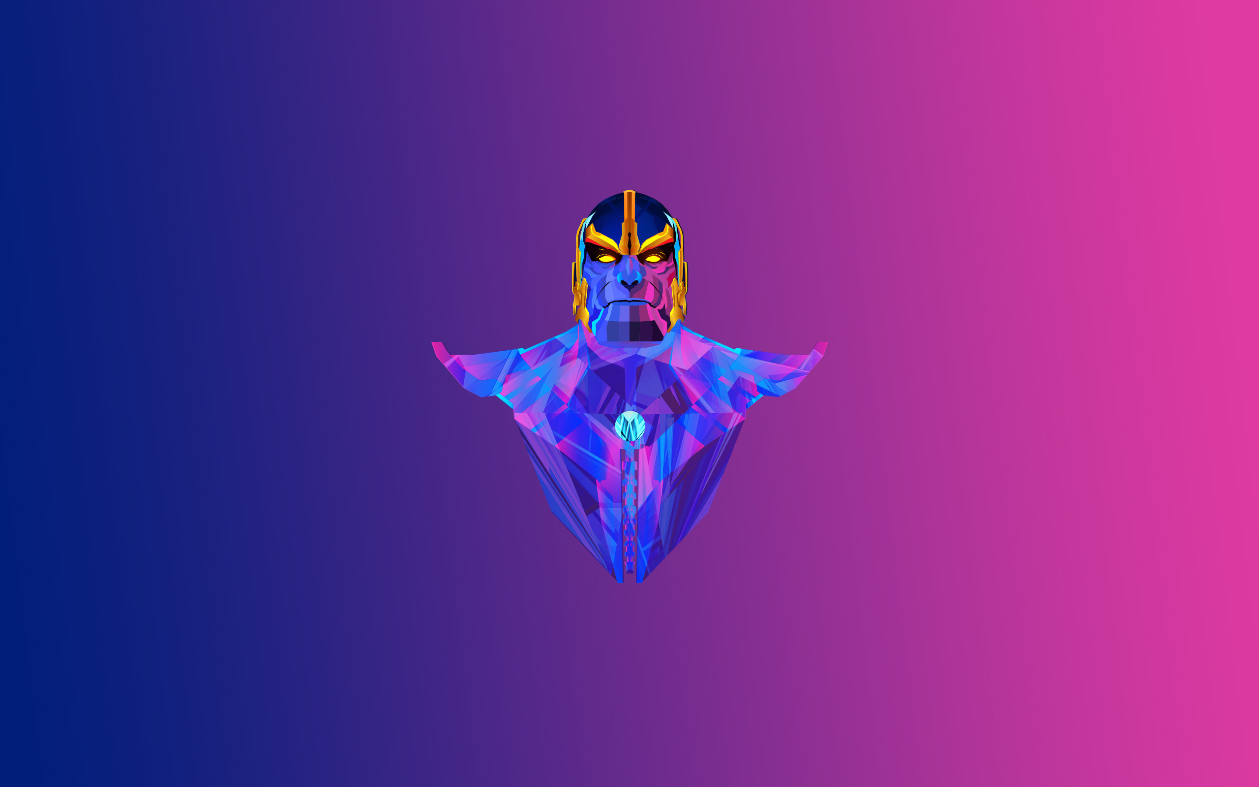 Low Poly Thanos with Blue and Pink Gradient Background HD Wallpaper