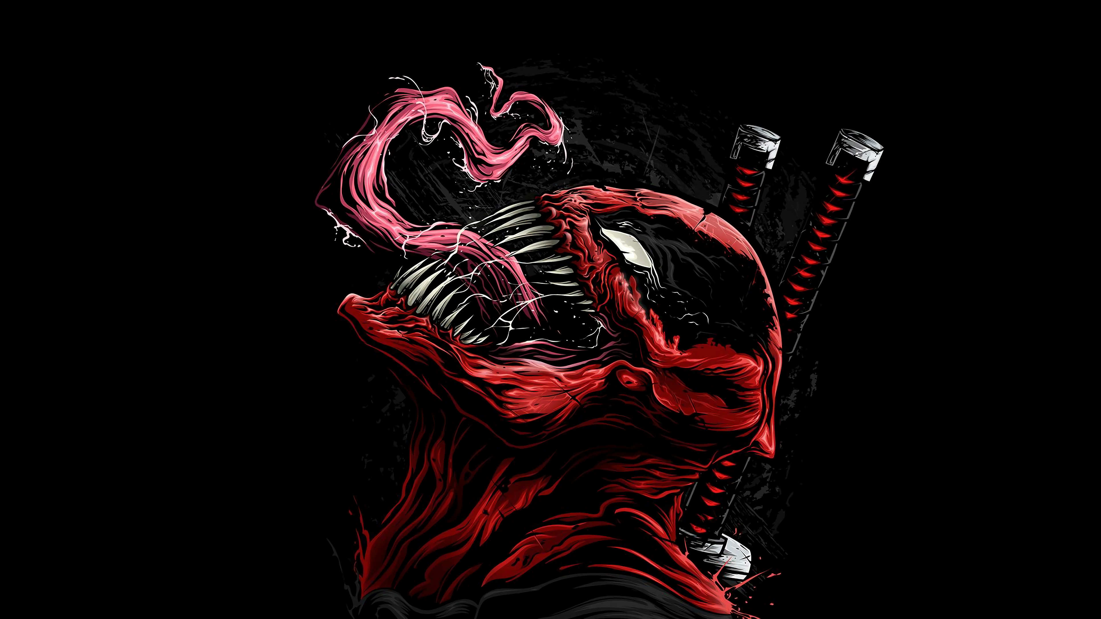 Venompool with swords on black background 4K HD Wallpaper