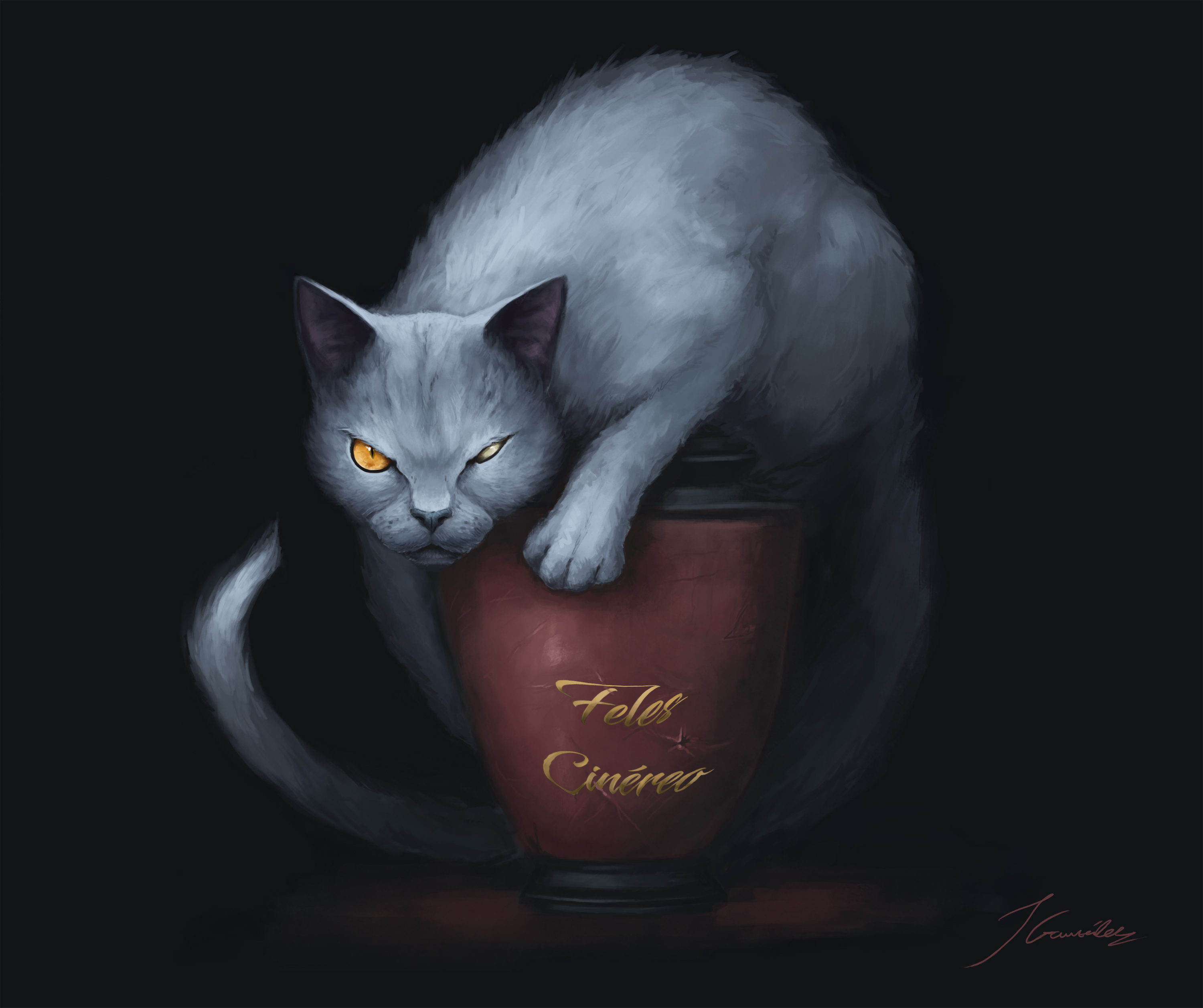 Digital Art of a Cat on a Vase HD Wallpaper