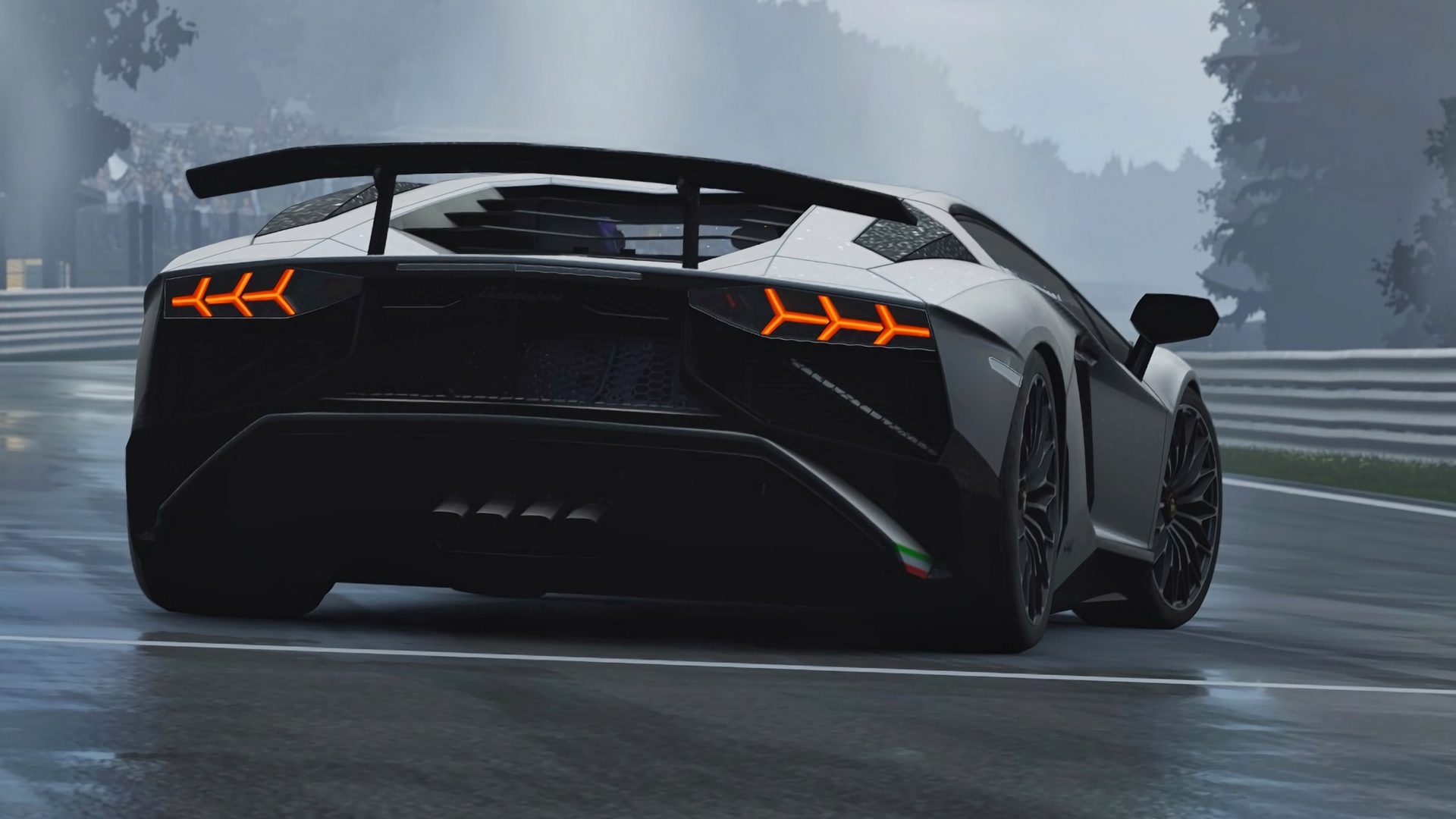 Lamborghini Aventador SVJ on a wet race track HD Wallpaper