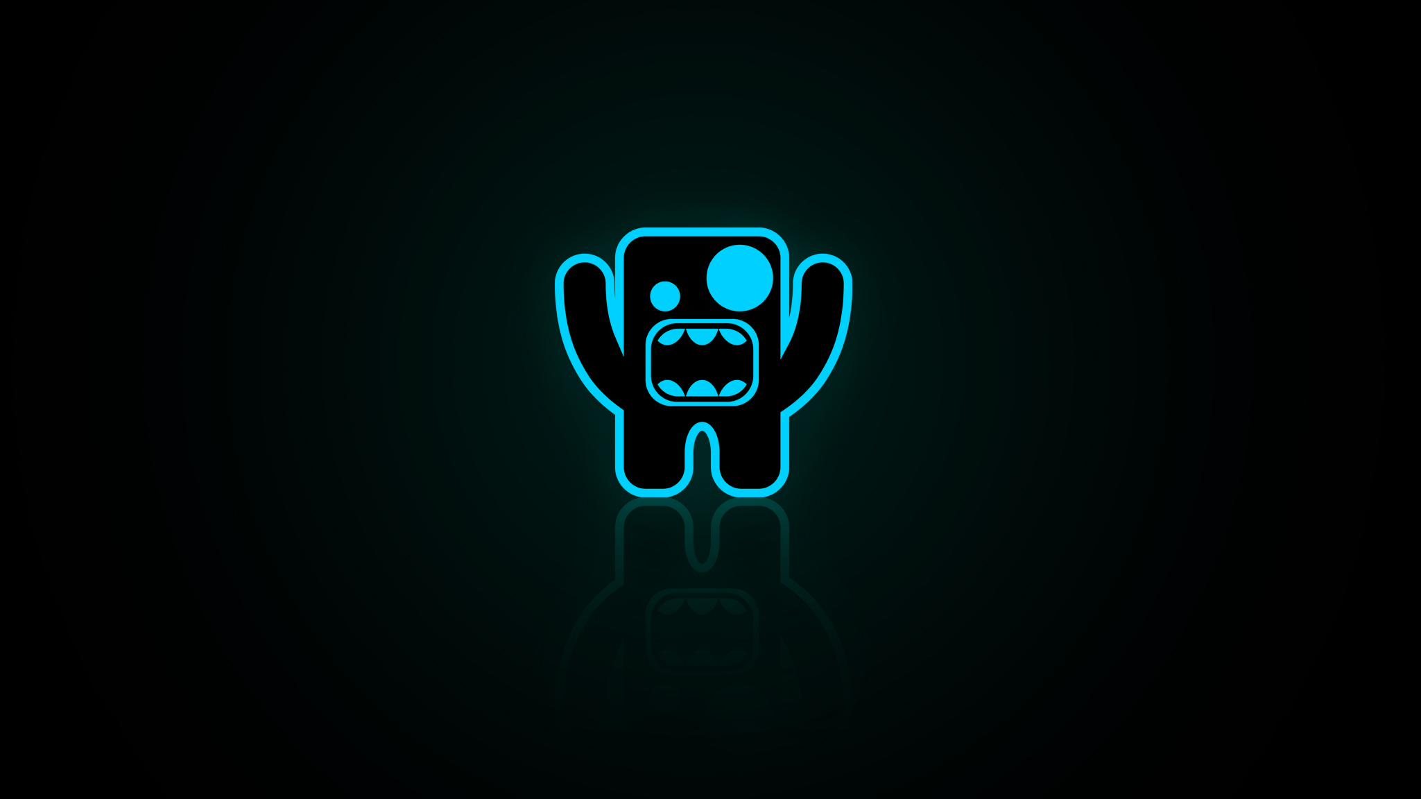 Minimalist blue monster logo on dark background HD Wallpaper