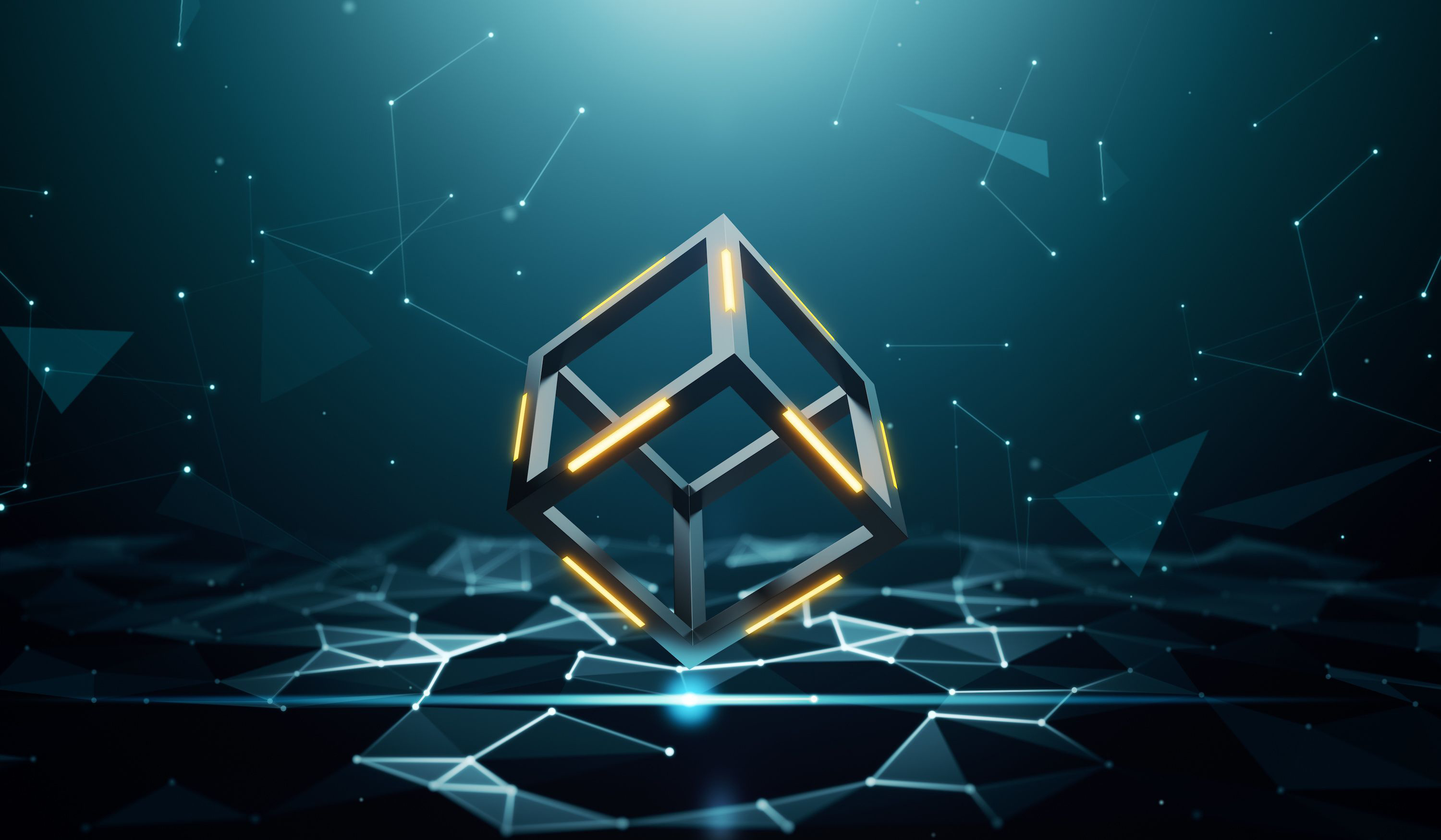 Abstract digital art with a glowing cube HD Wallpaper