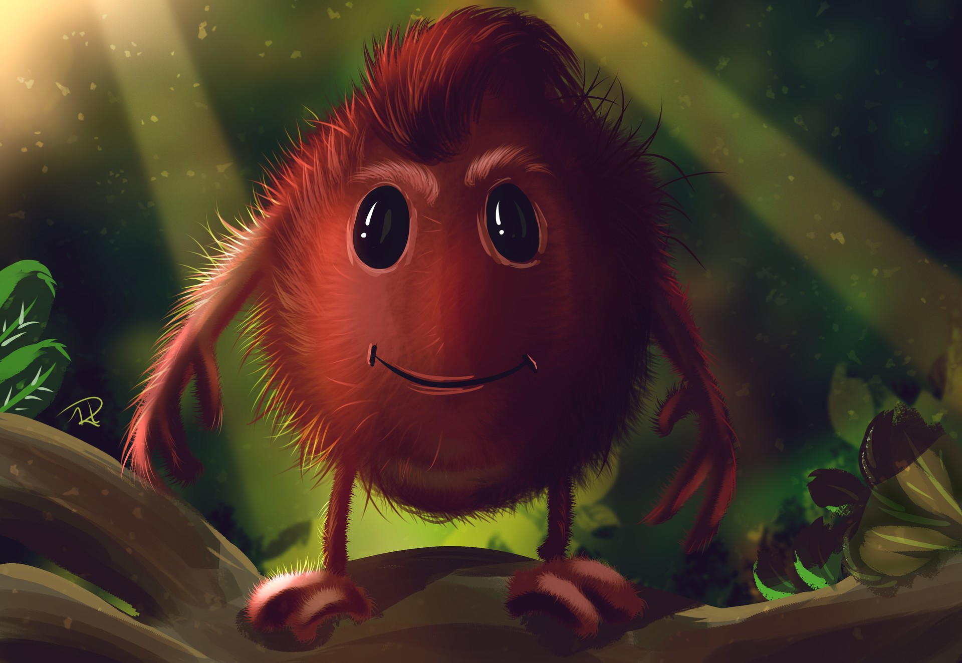 Cute Furry Red Creature in Forest Light HD Wallpaper