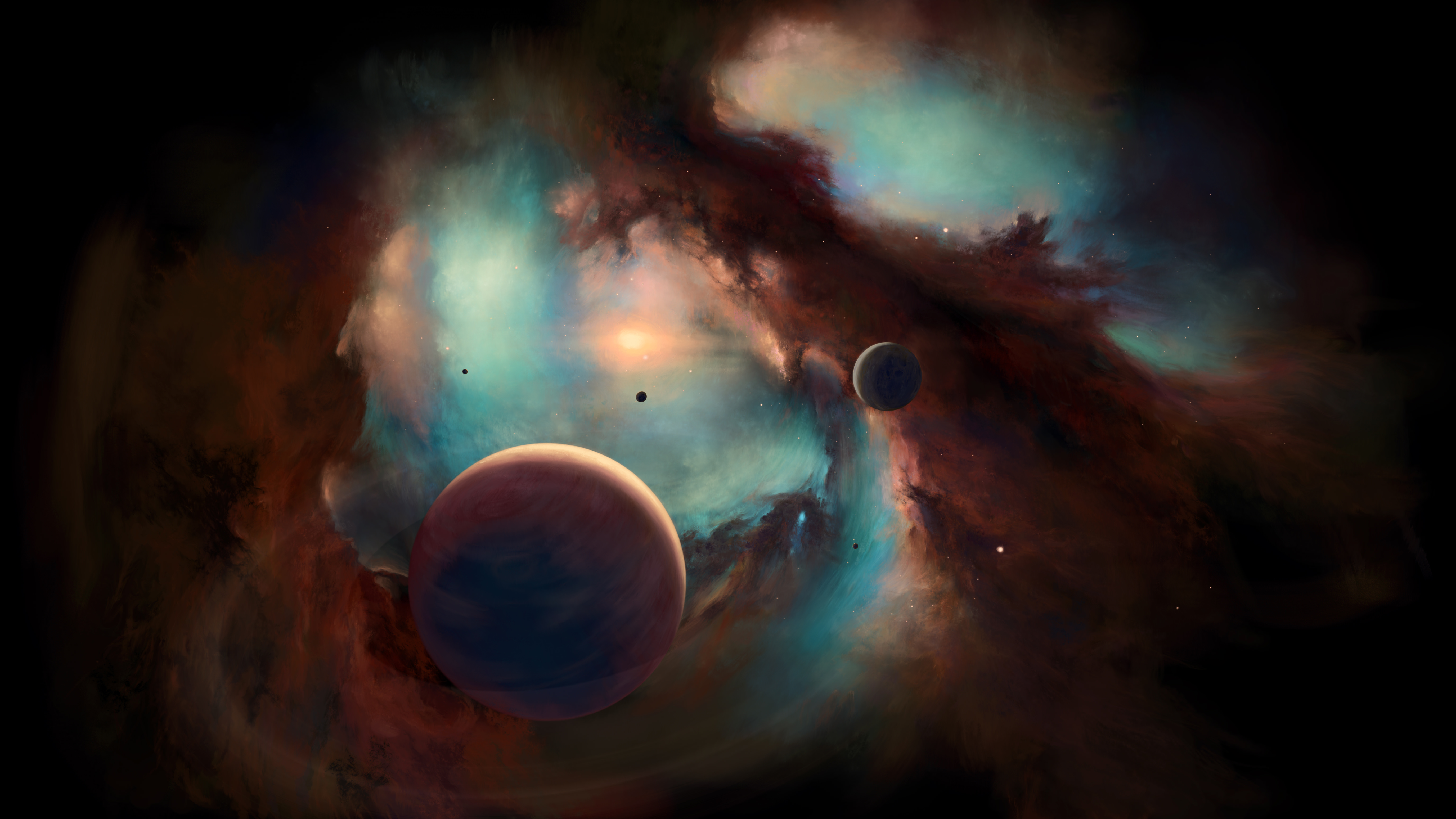 Nebula and planets in digital universe 4k HD Wallpaper