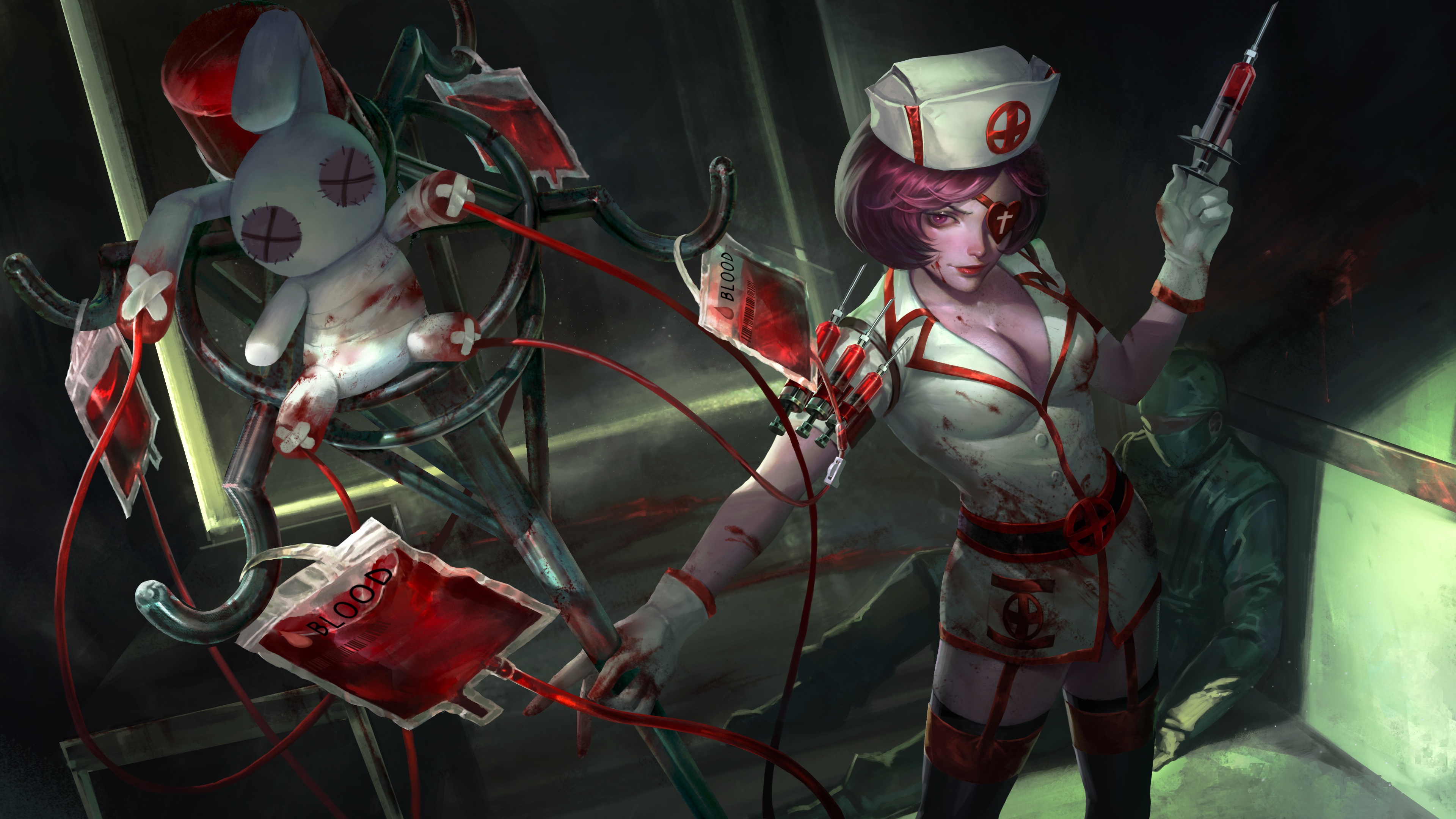 Heroes of Newerth nurse with blood bags and syringe HD Wallpaper