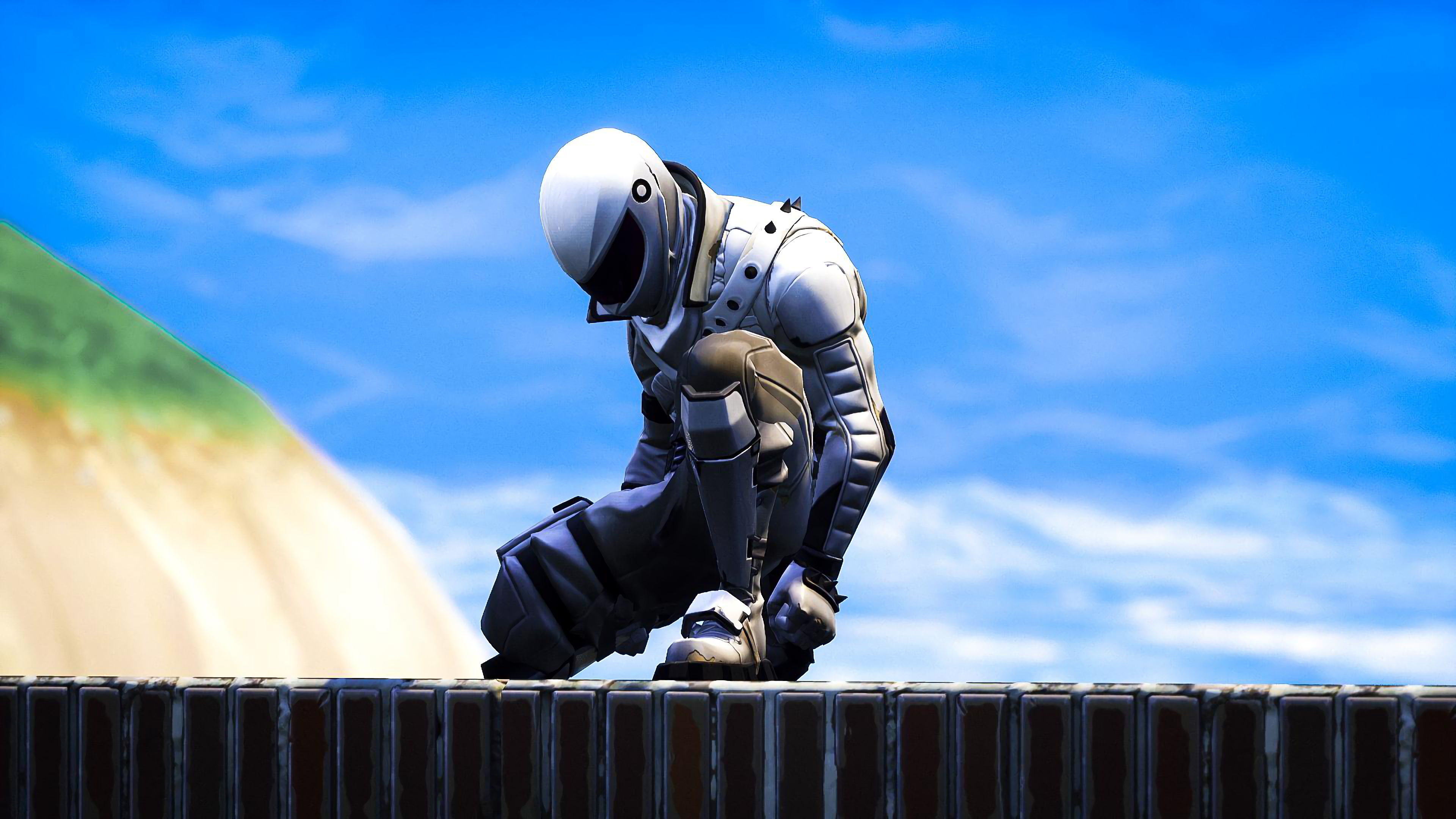 Fortnite character crouching on a wall HD Wallpaper