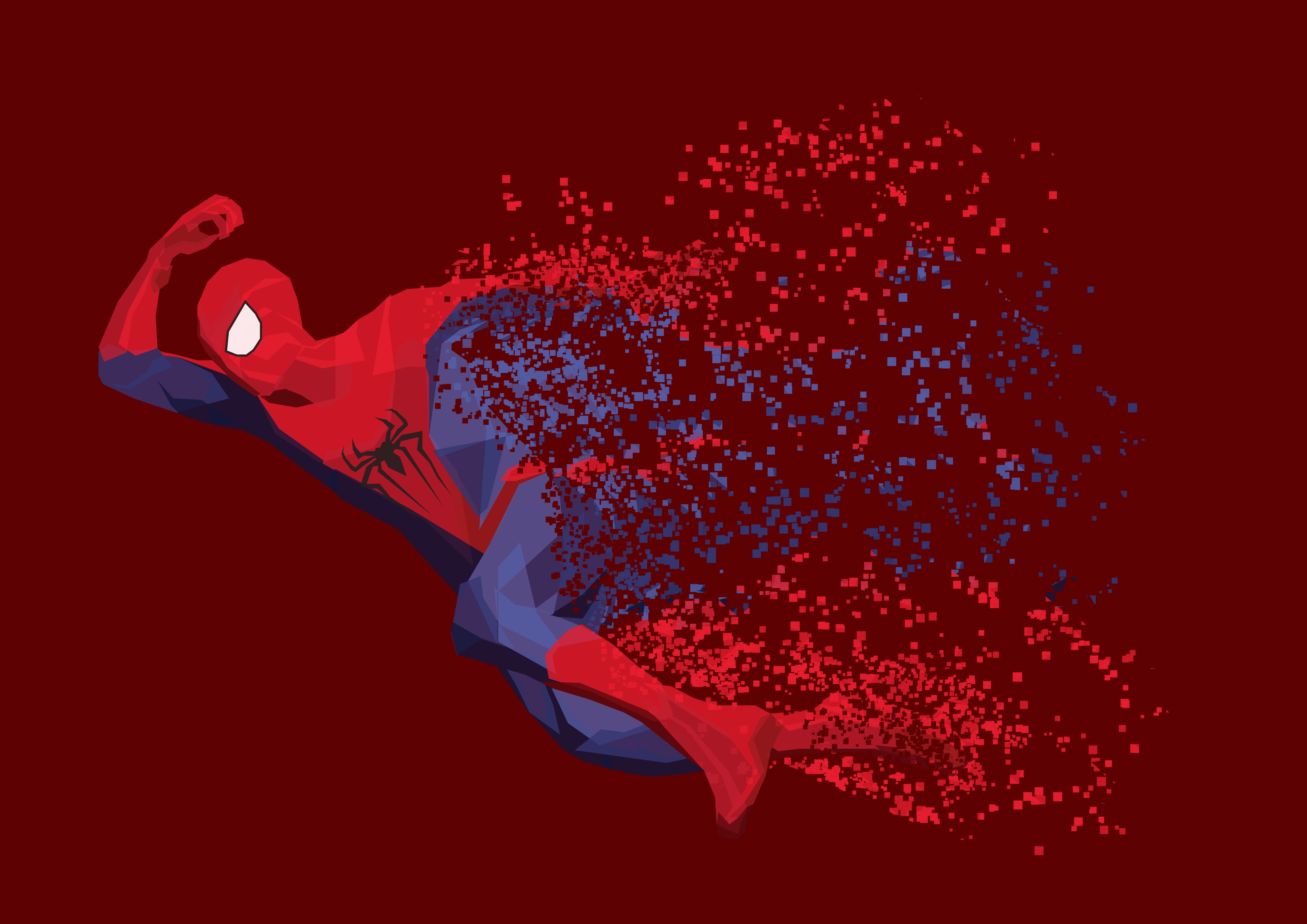 Spiderman artwork dissolving into pixels HD Wallpaper