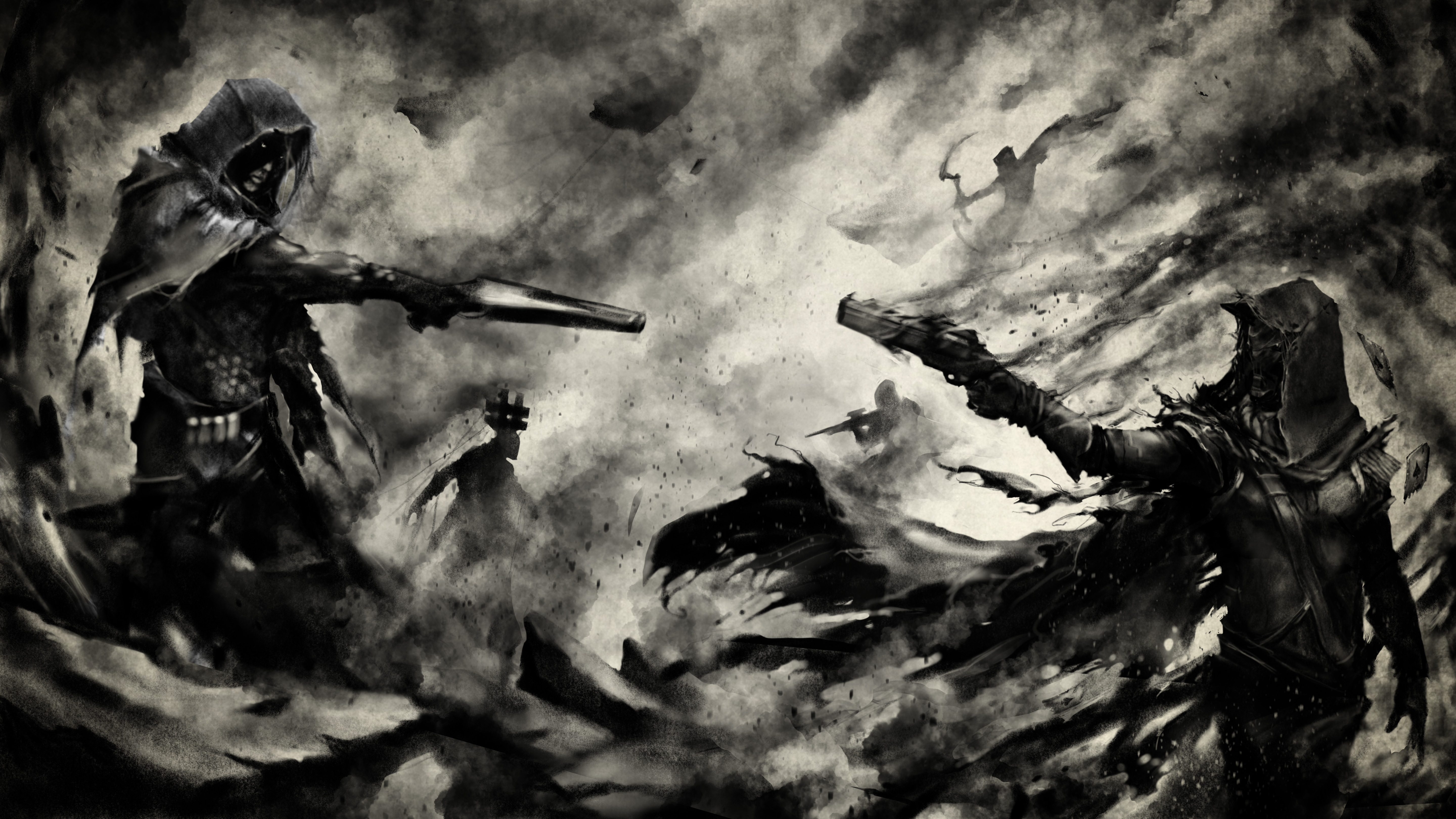 Destiny 2 hooded figures in a smoky battle HD Wallpaper