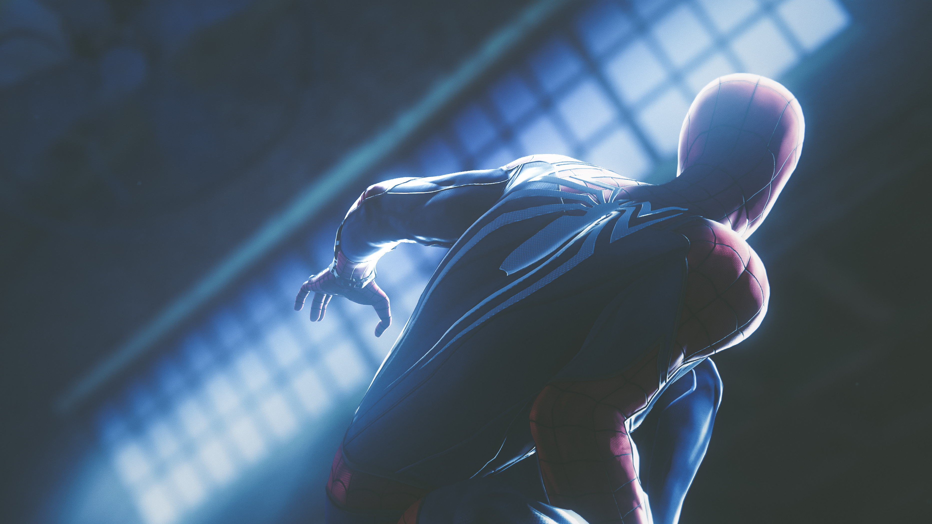 Spider-Man in a dark, lit arena HD Wallpaper