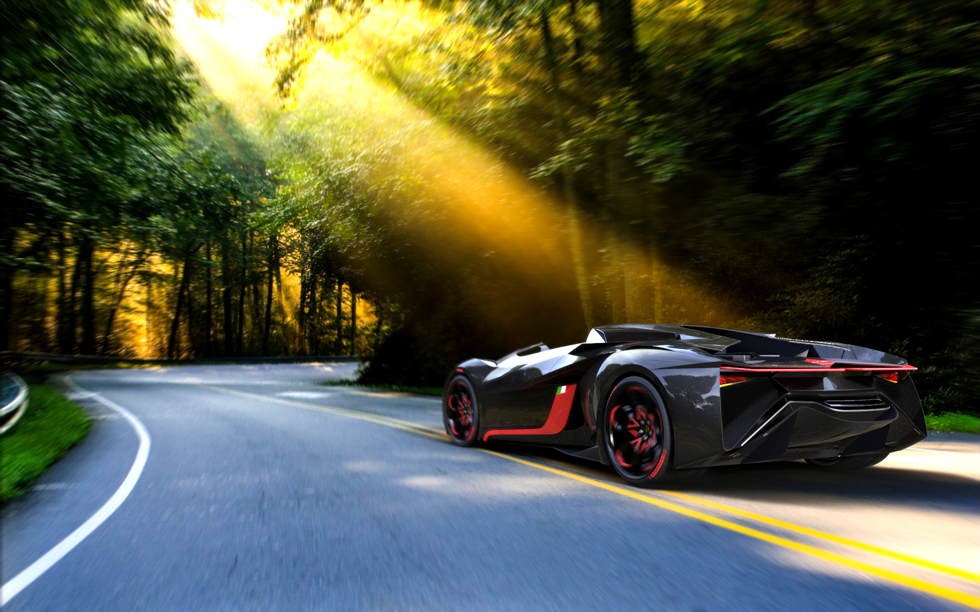 Lamborghini driving on a forest road HD Wallpaper
