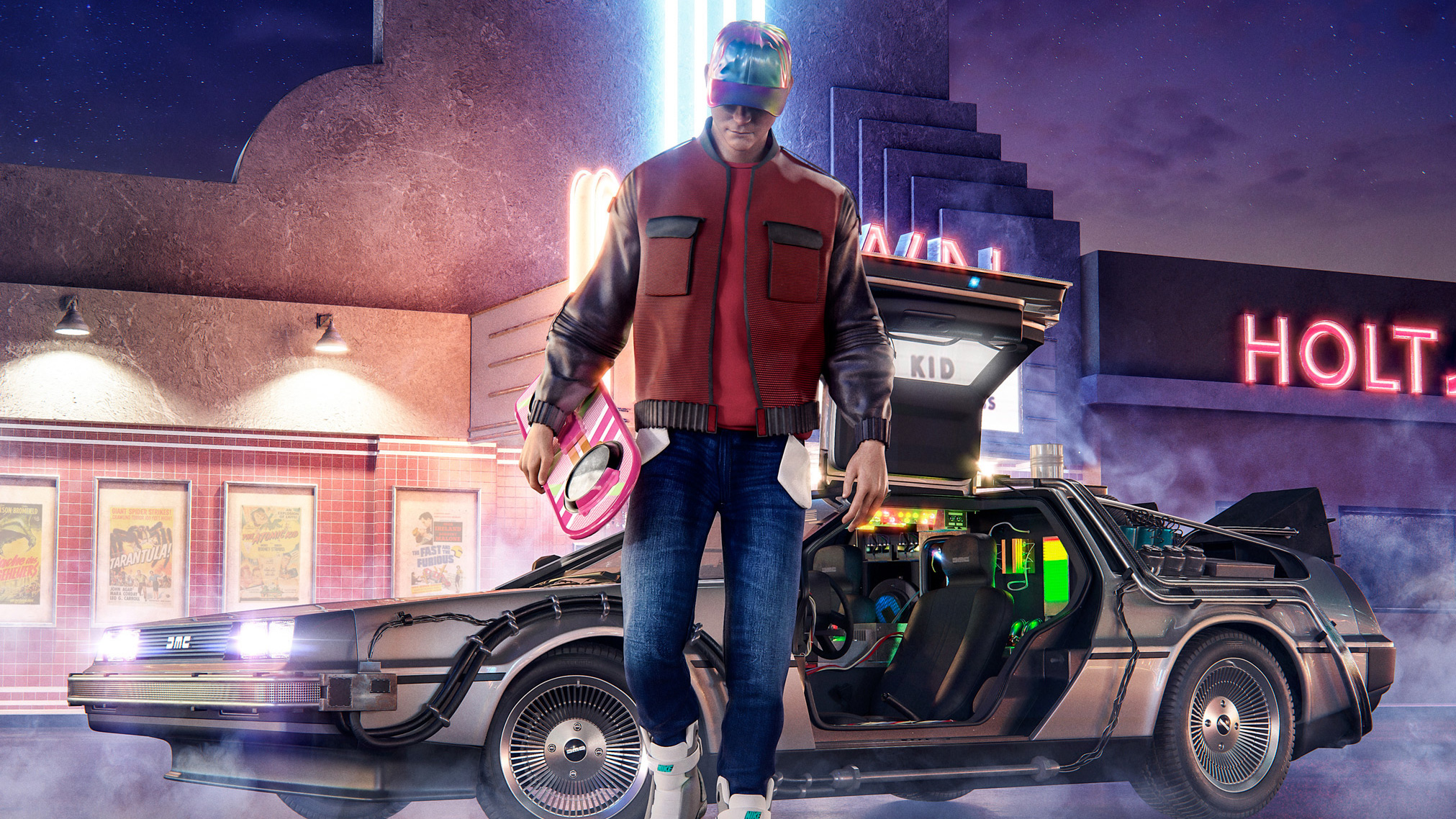 Marty McFly and the DeLorean from Back to the Future HD Wallpaper