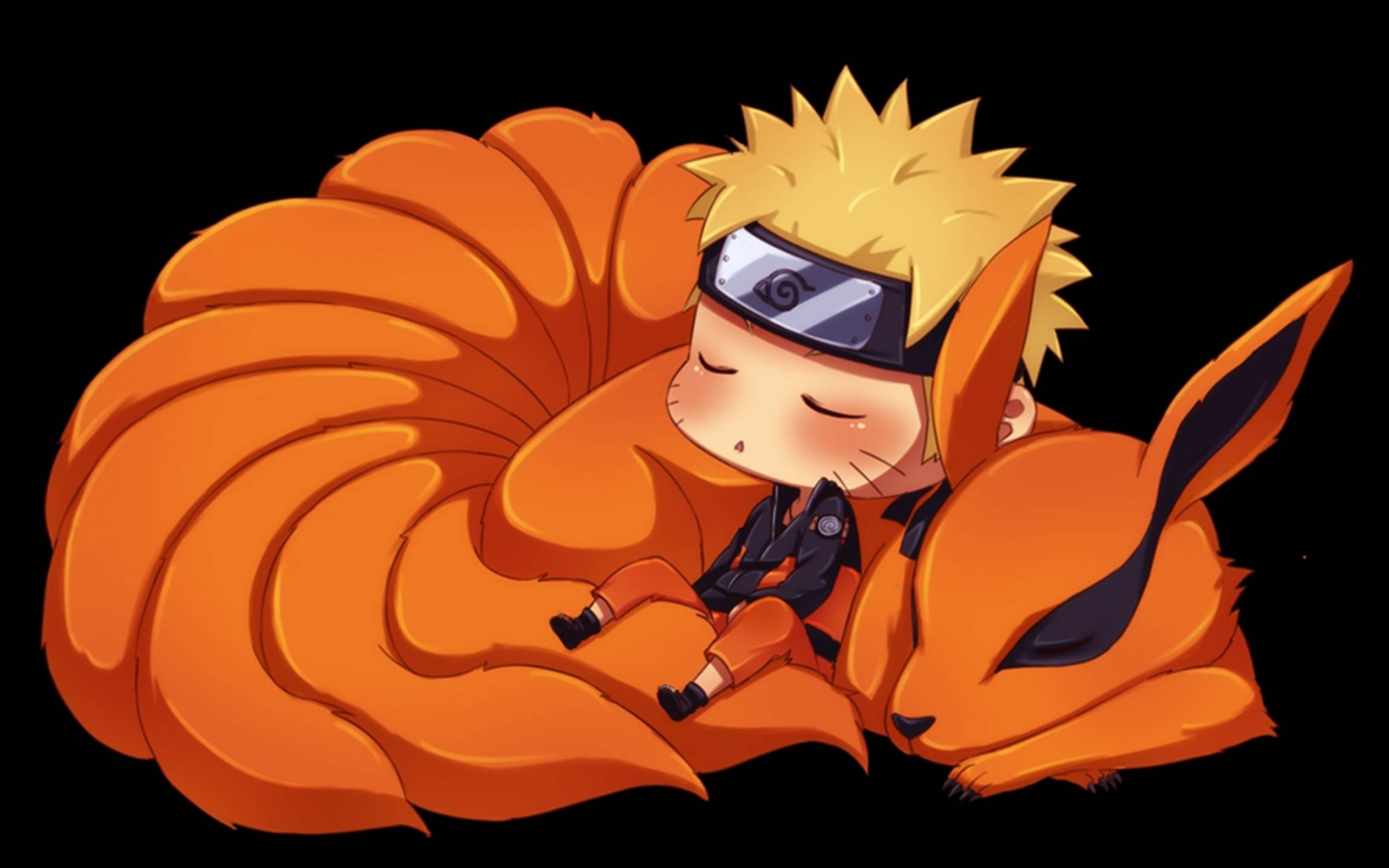 Naruto Uzumaki and Kurama sleeping HD Wallpaper