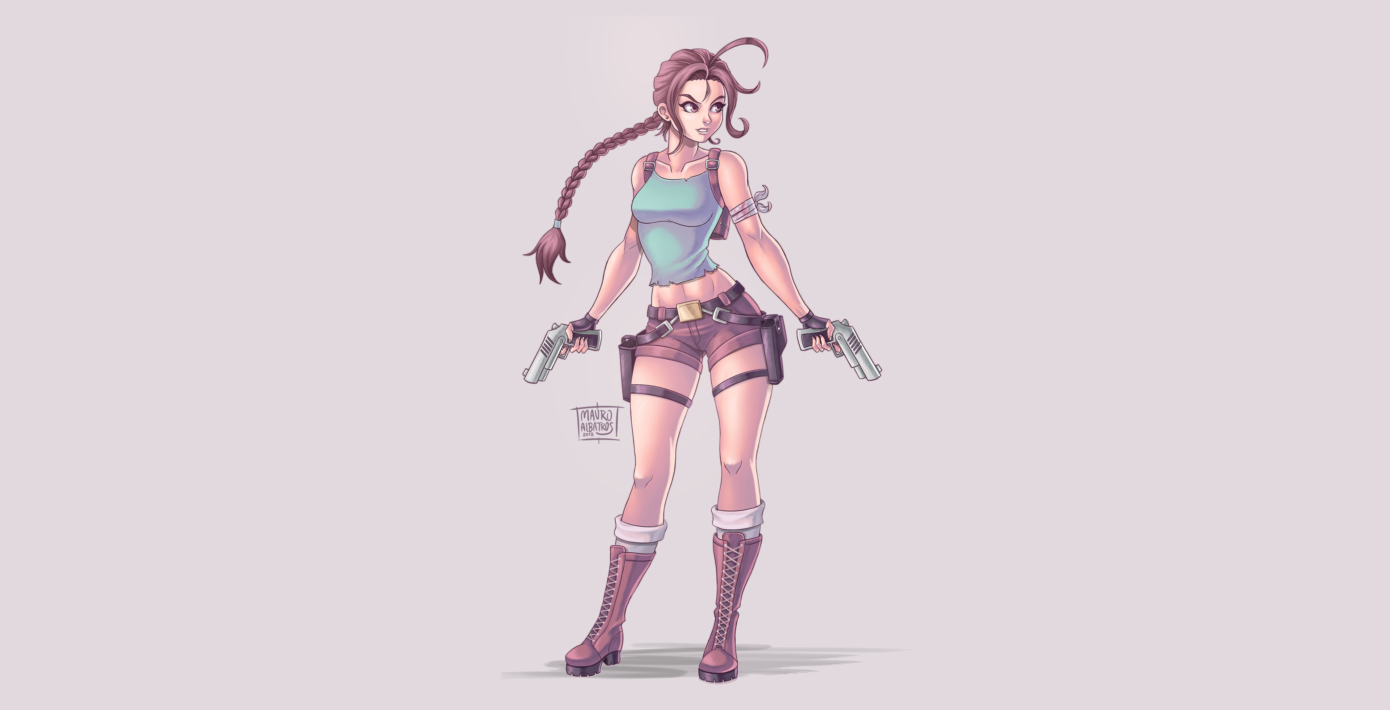 Lara Croft artwork with two pistols HD Wallpaper