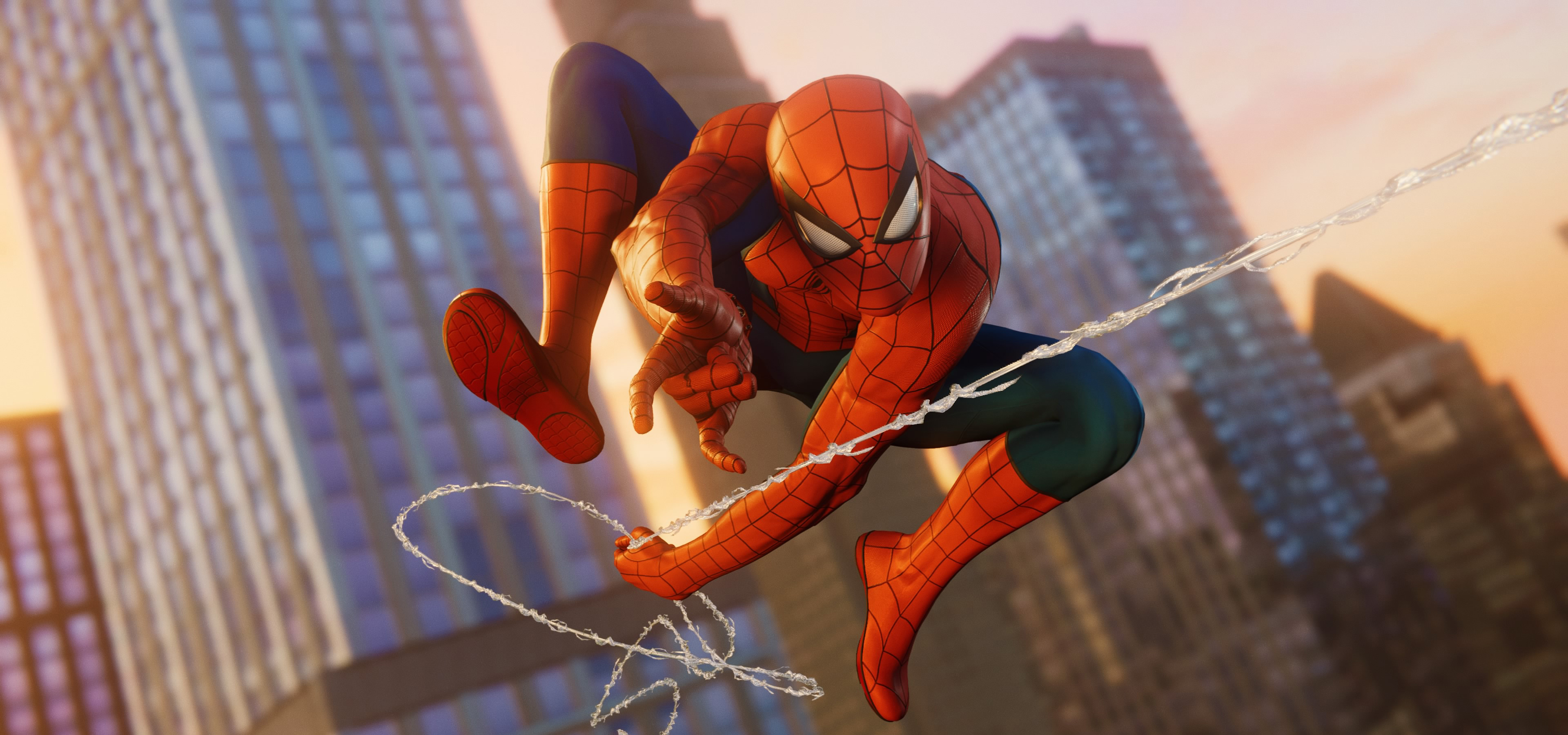 Spider-Man PS4 Swinging Through City in 4K HD Wallpaper