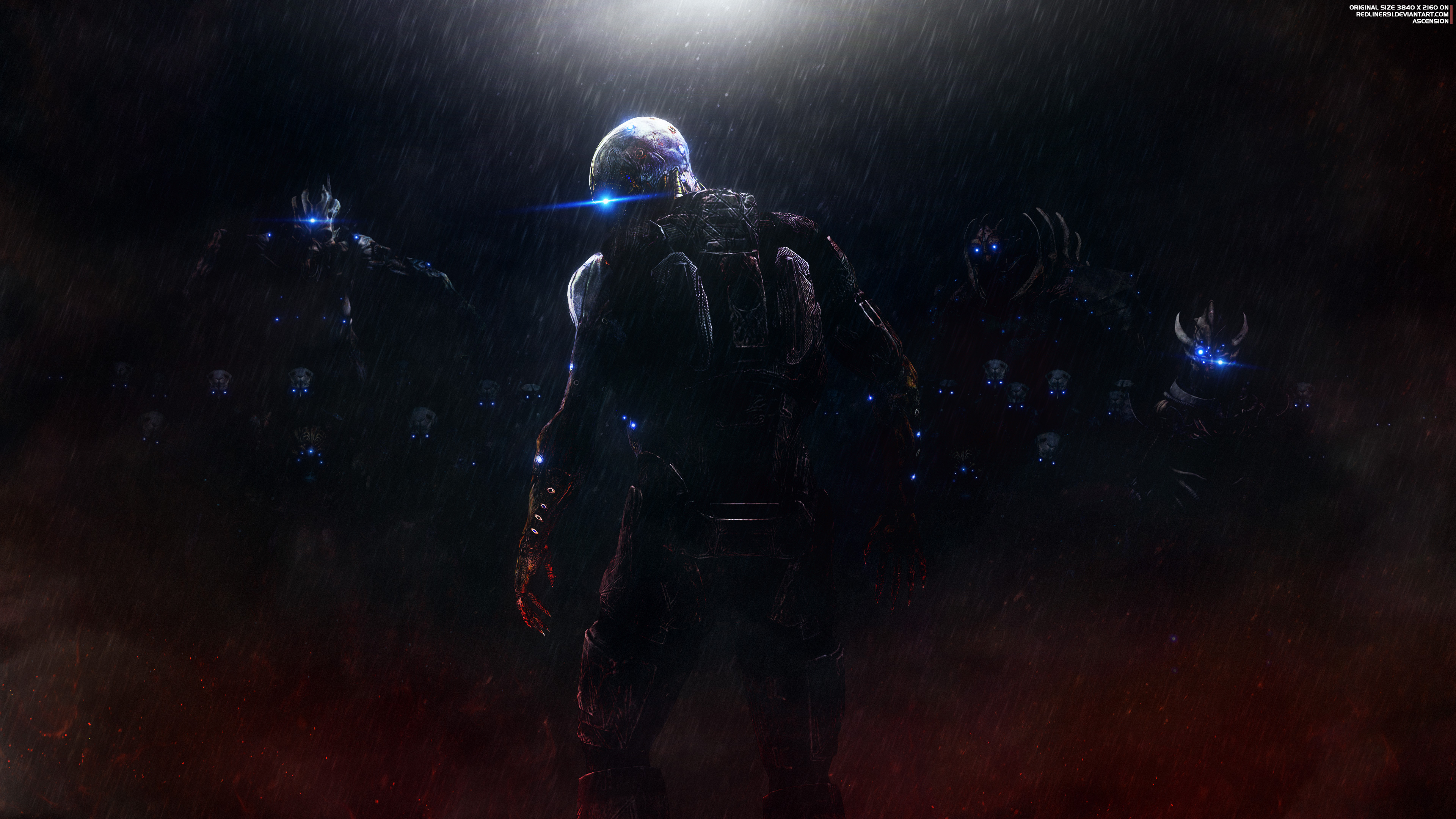 Mass Effect 4K artwork of Reapers in rain HD Wallpaper