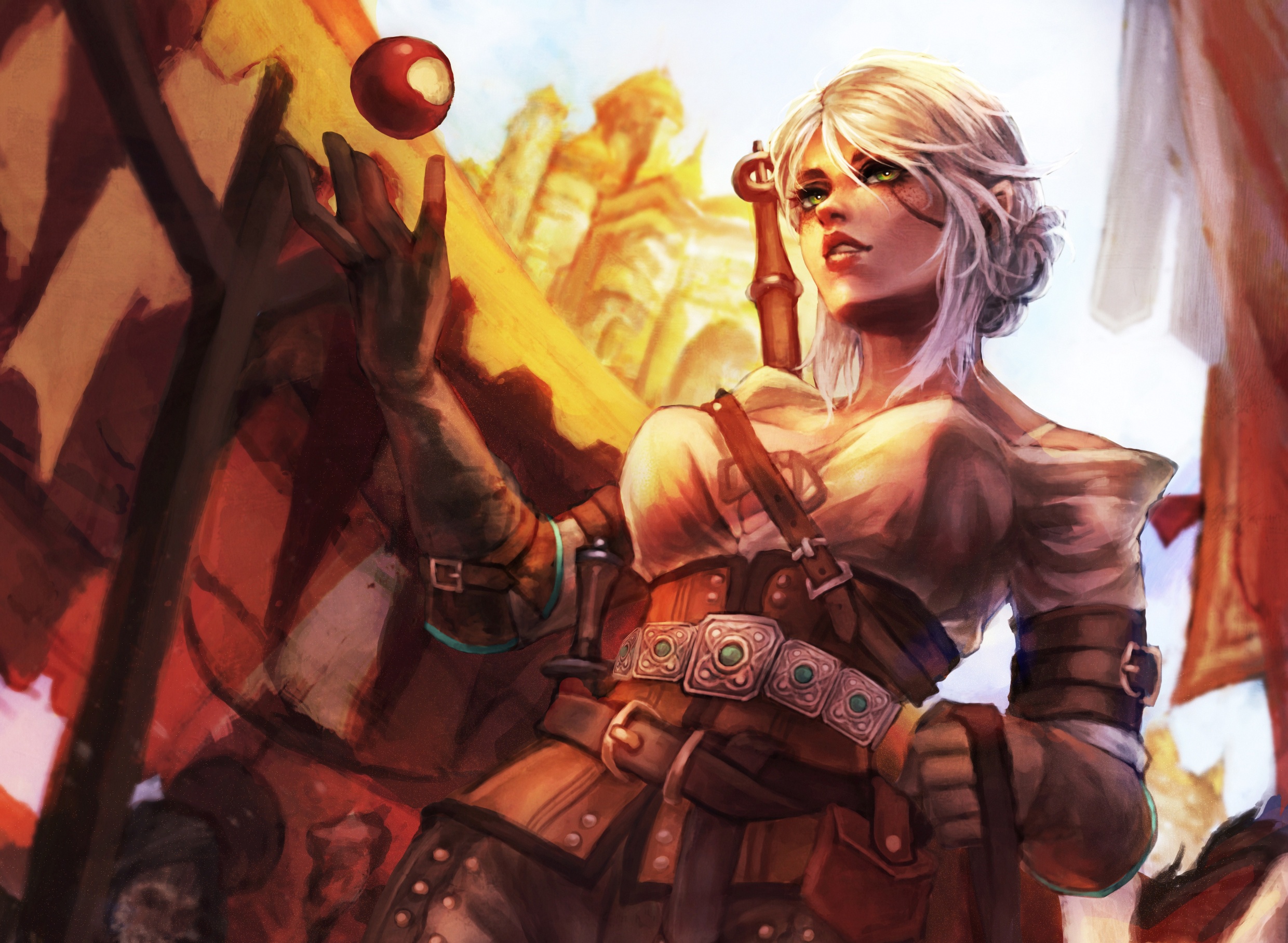 Ciri from The Witcher 3 playing with a ball HD Wallpaper