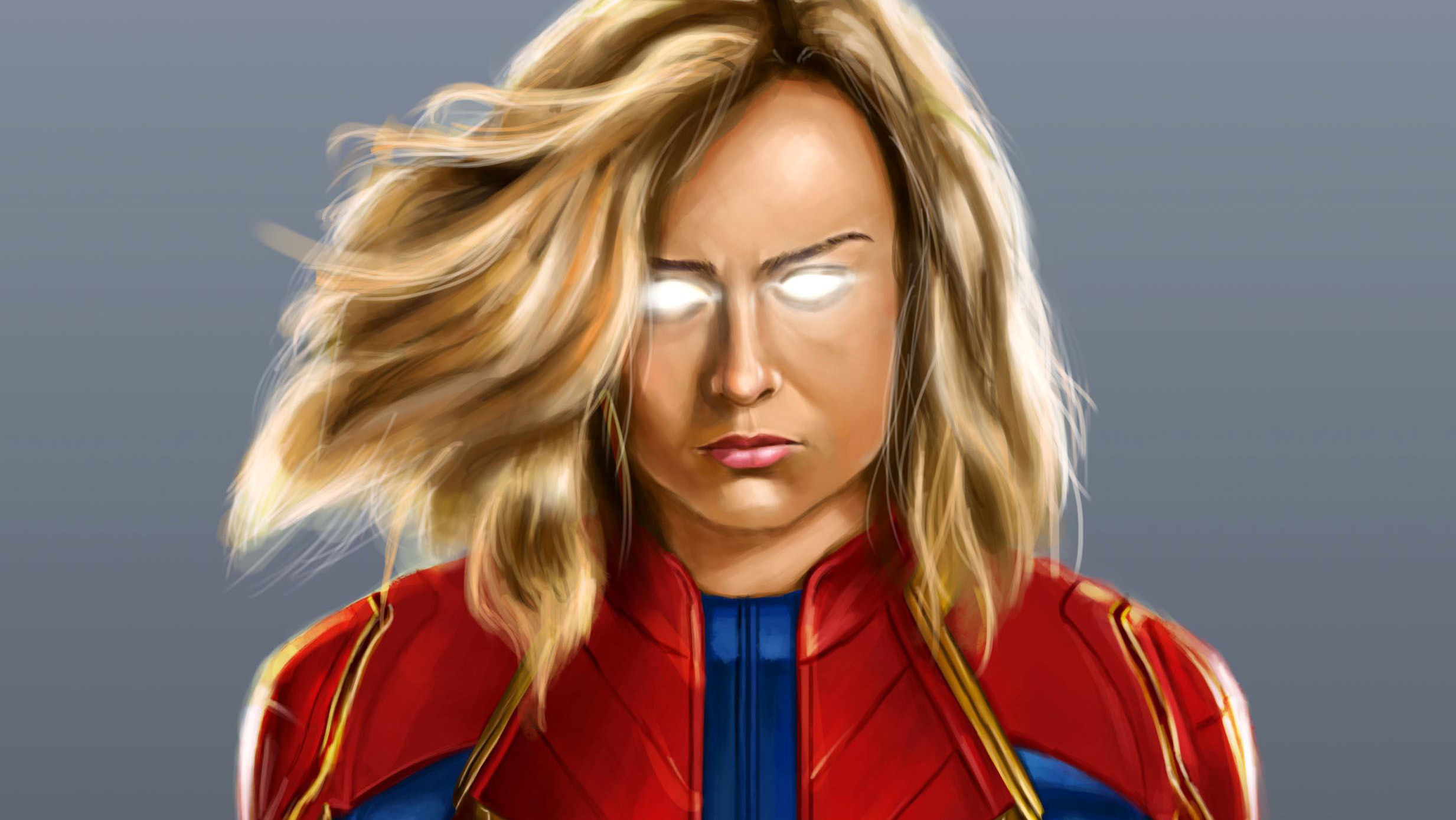 Captain Marvel Artwork with Glowing Eyes HD Wallpaper