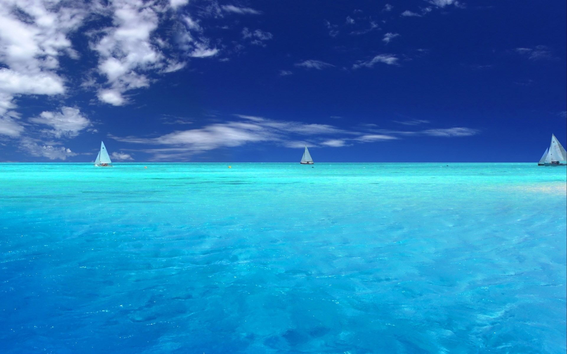 Sailboats on a turquoise ocean under a blue sky HD Wallpaper