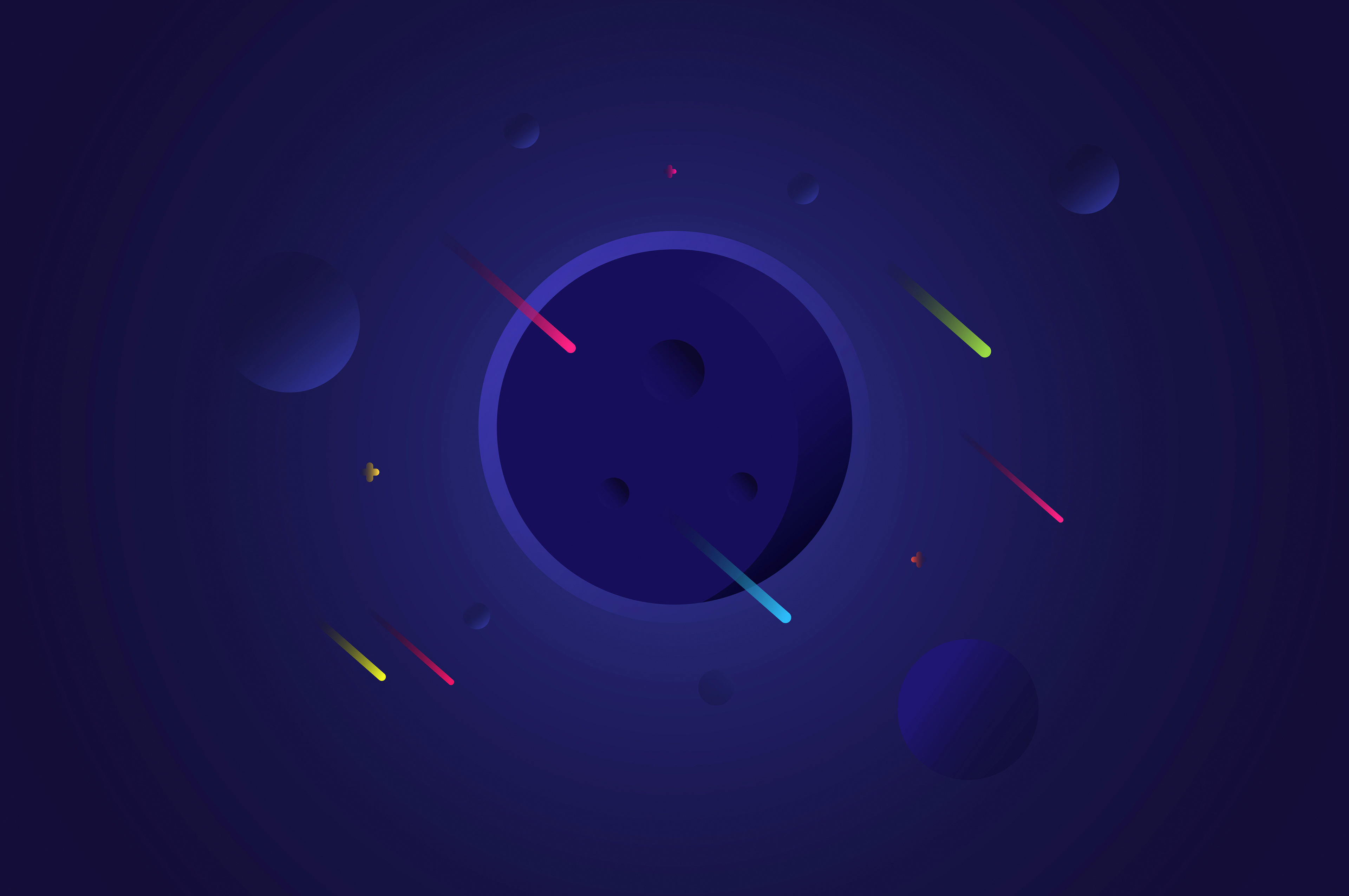 Minimalist digital art of meteors and planets in space HD Wallpaper