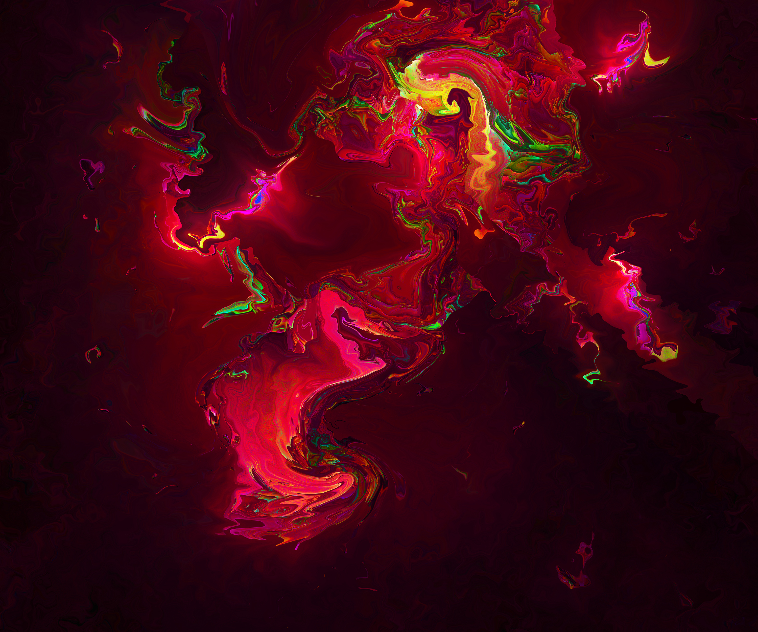 Abstract digital art with red and yellow swirls HD Wallpaper