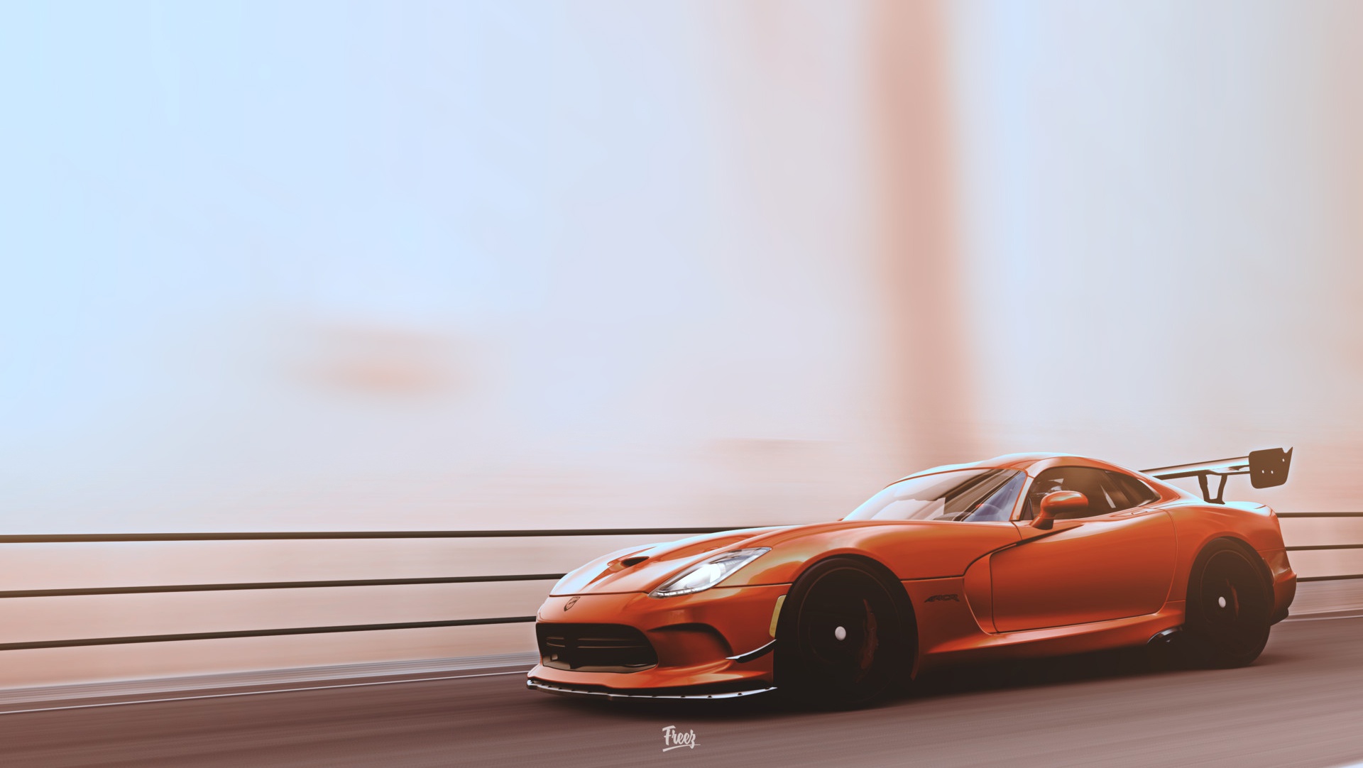 Orange Dodge Viper with a Spoiler on a Bridge HD Wallpaper